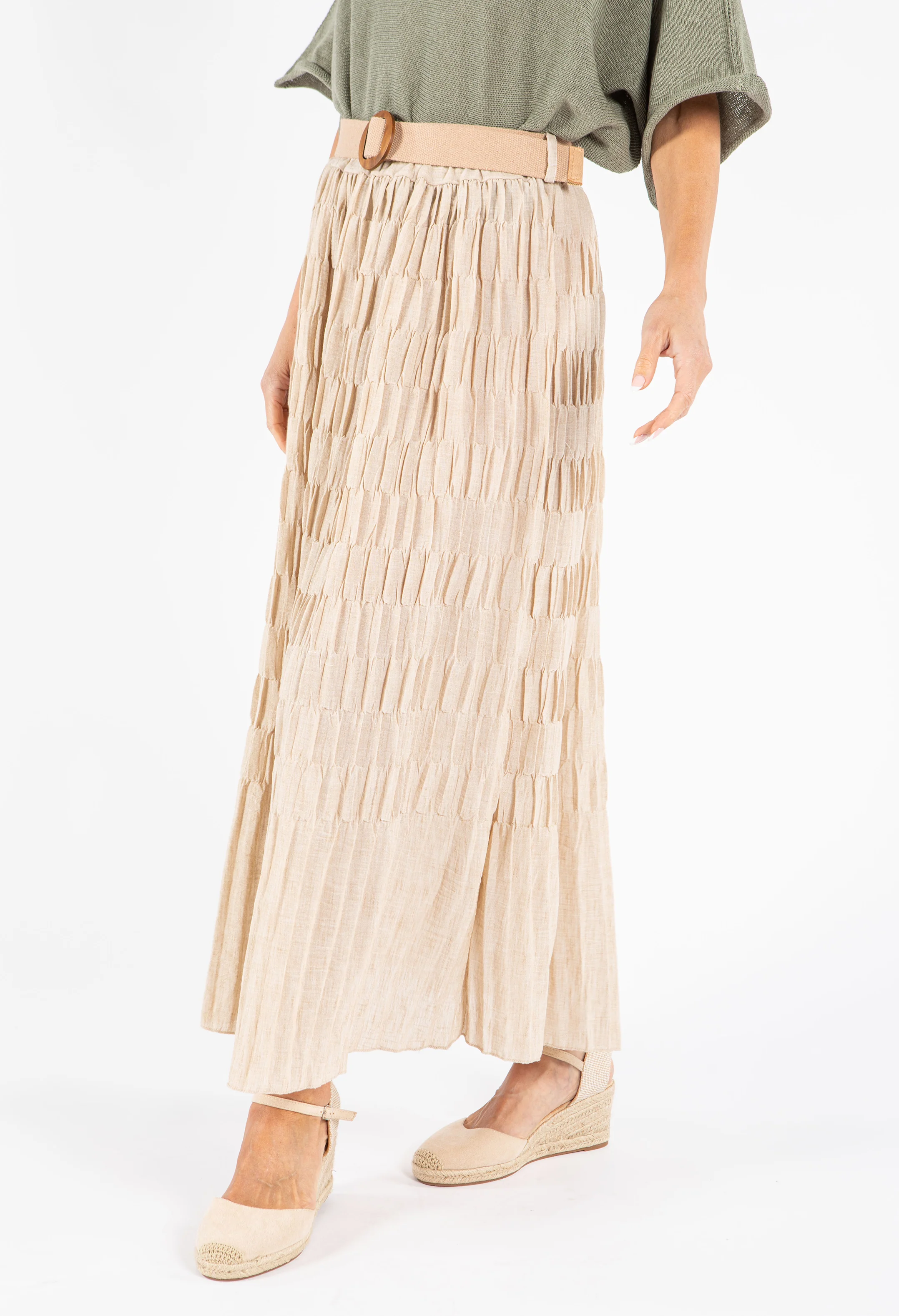 Crinkle Belted Skirt