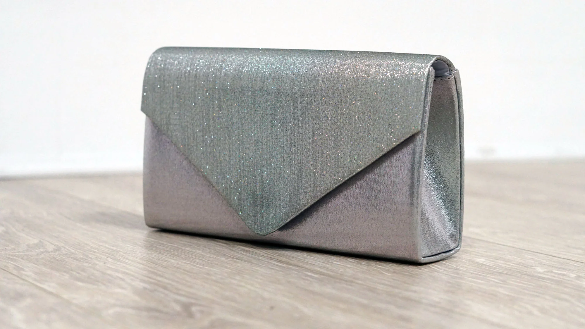 Silver Sparkle and Satin Envelope Clutch