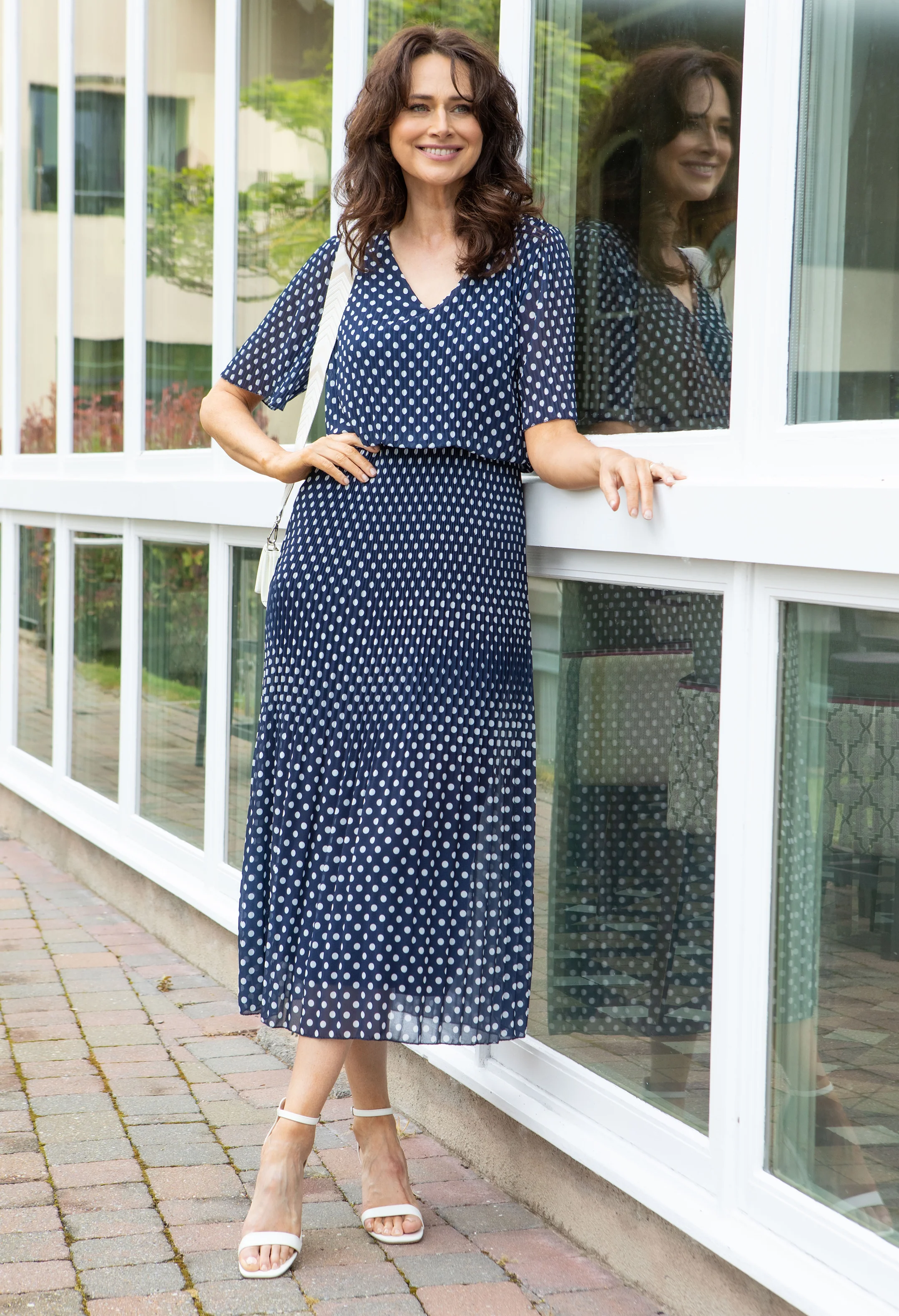 Plisse Pleat Polka Dot Maxi Dress