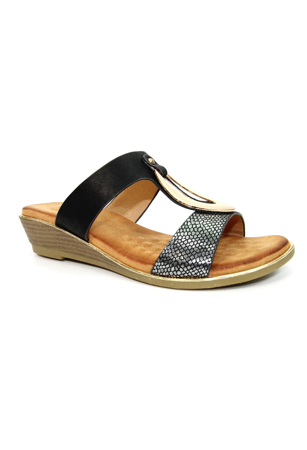 Pennita Black Low Wedge Sandal