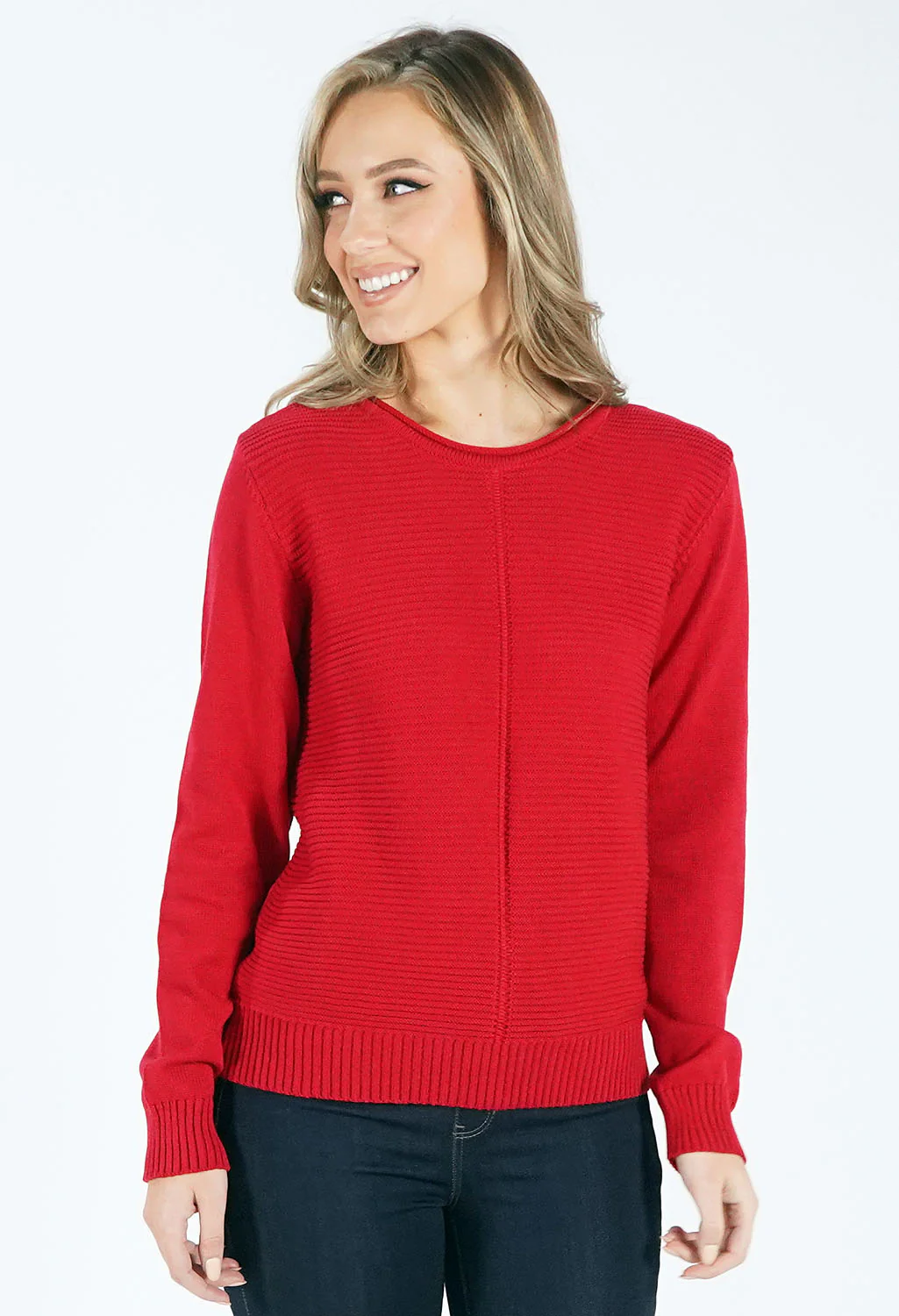 Dark Red Round Neck Knit Jumper