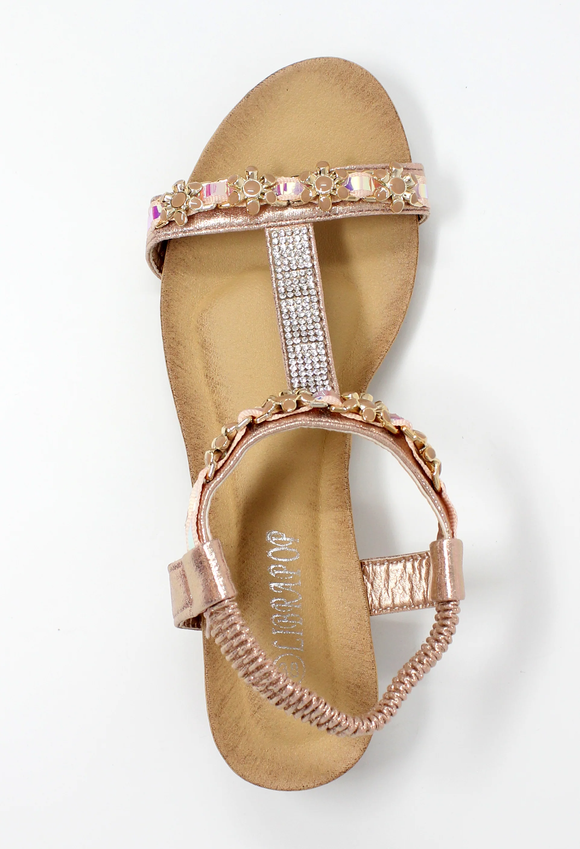 Rose Gold Lightweight T Strap Wedge Sandal