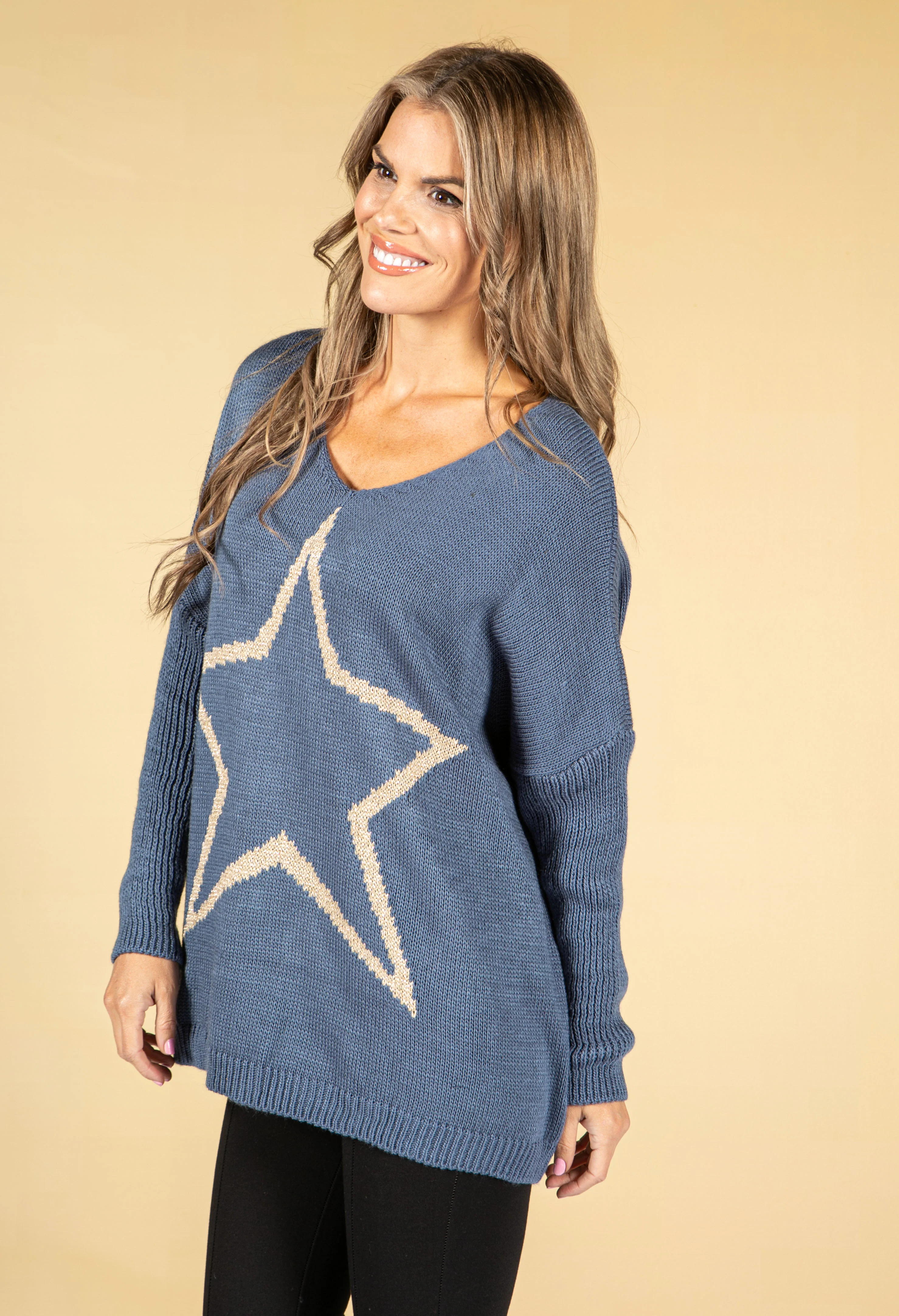 Dark Blue Knit with Lurex Star Design