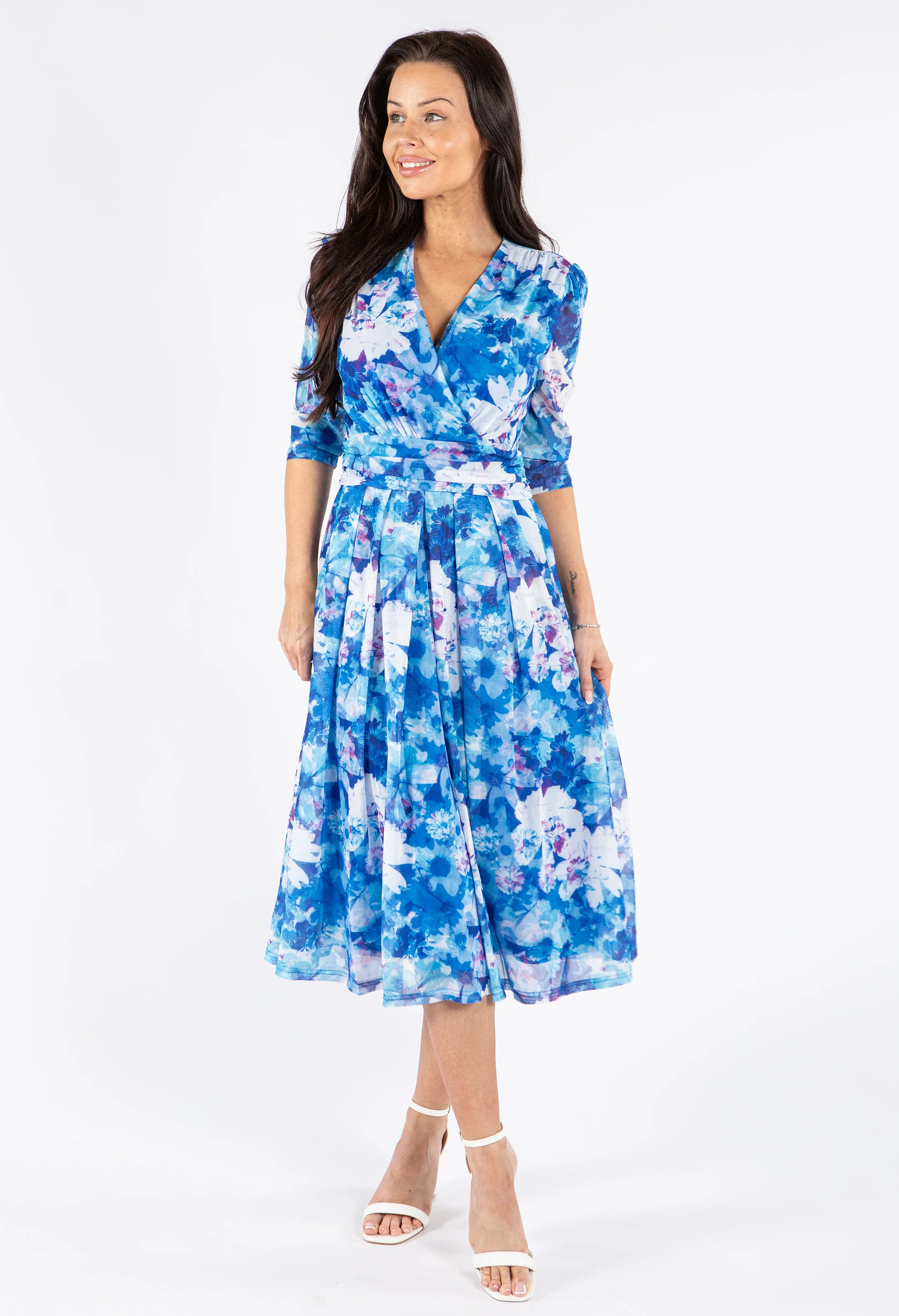 Floral Print Mesh Wrap Dress