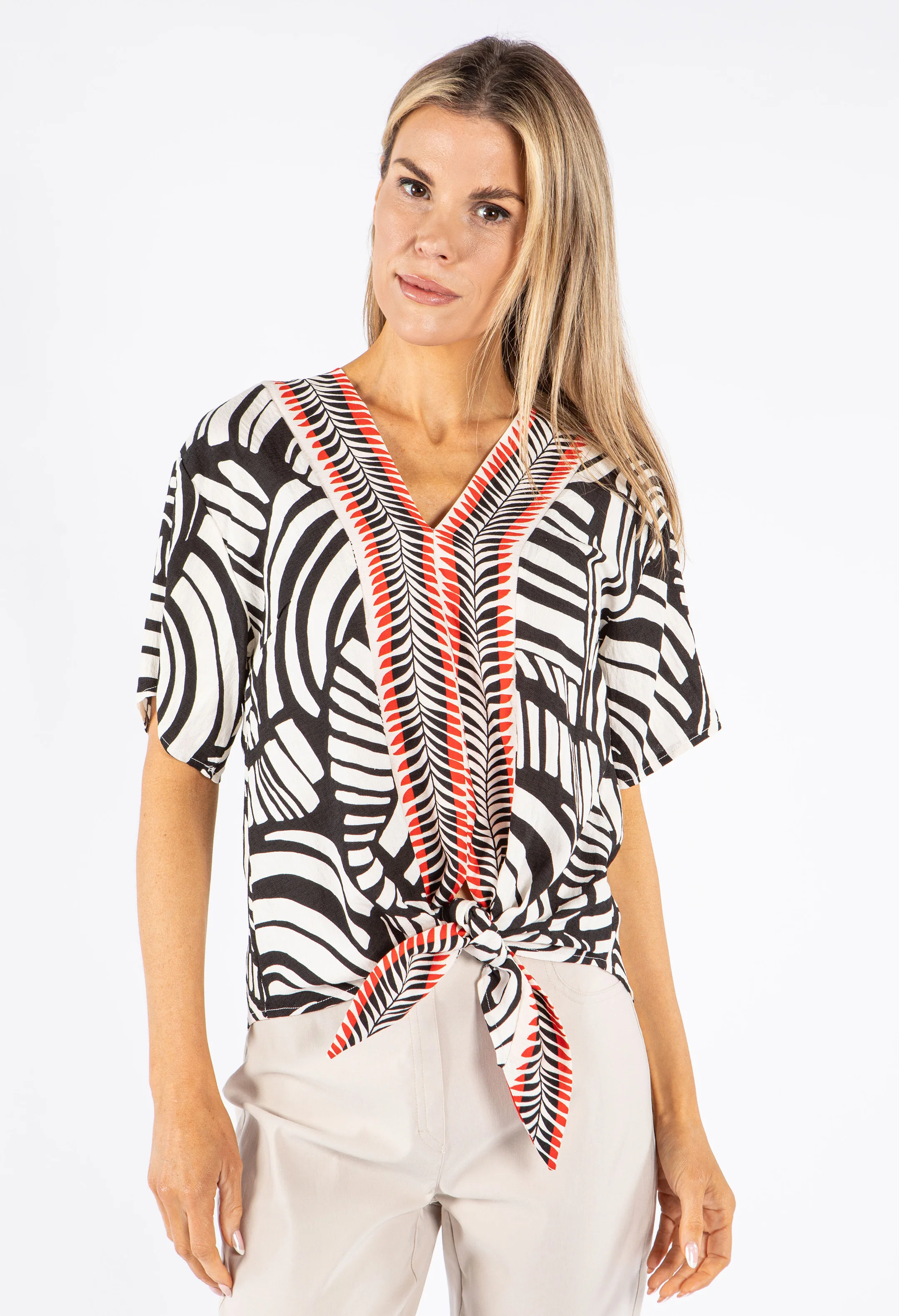 Tie Front V-Neck Blouse