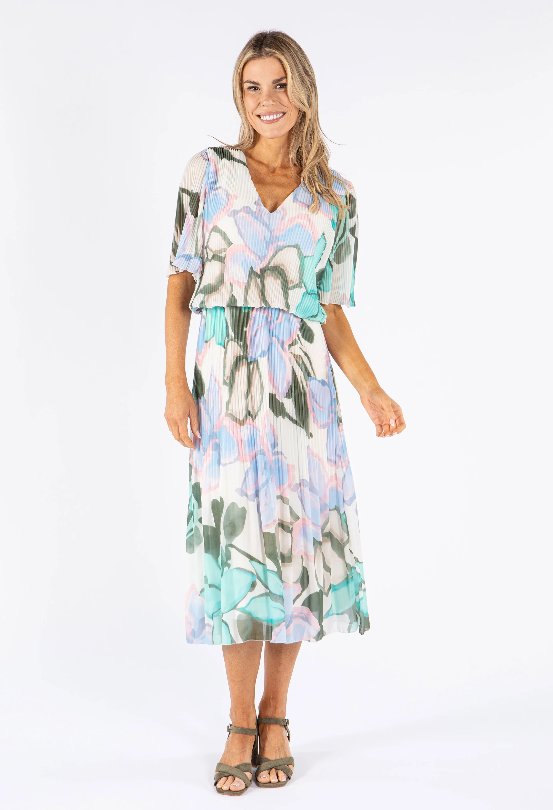 Floral Plisse Pleated Pop Over Dress