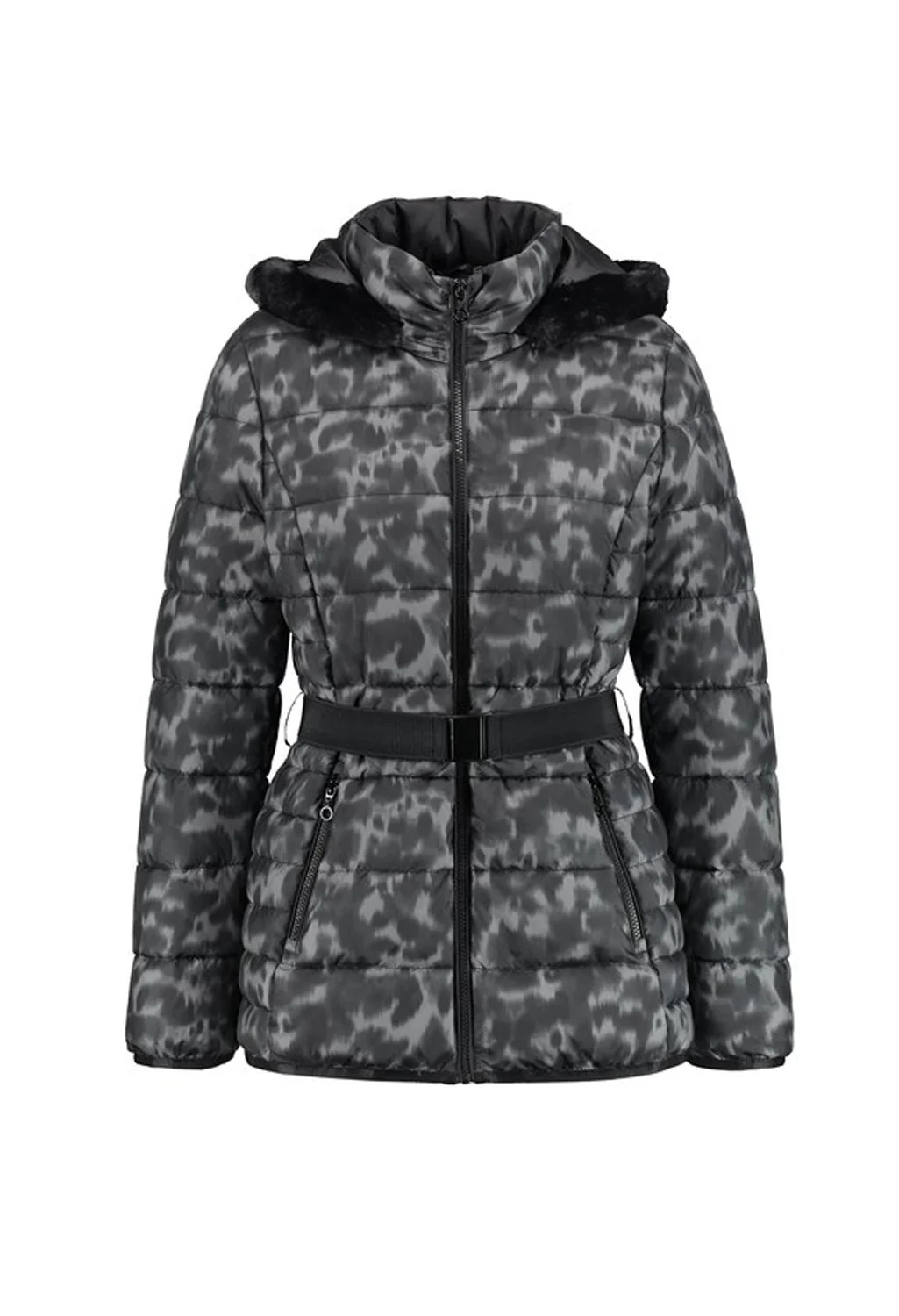 Grey and Black Leopard Print Quilted Jacket