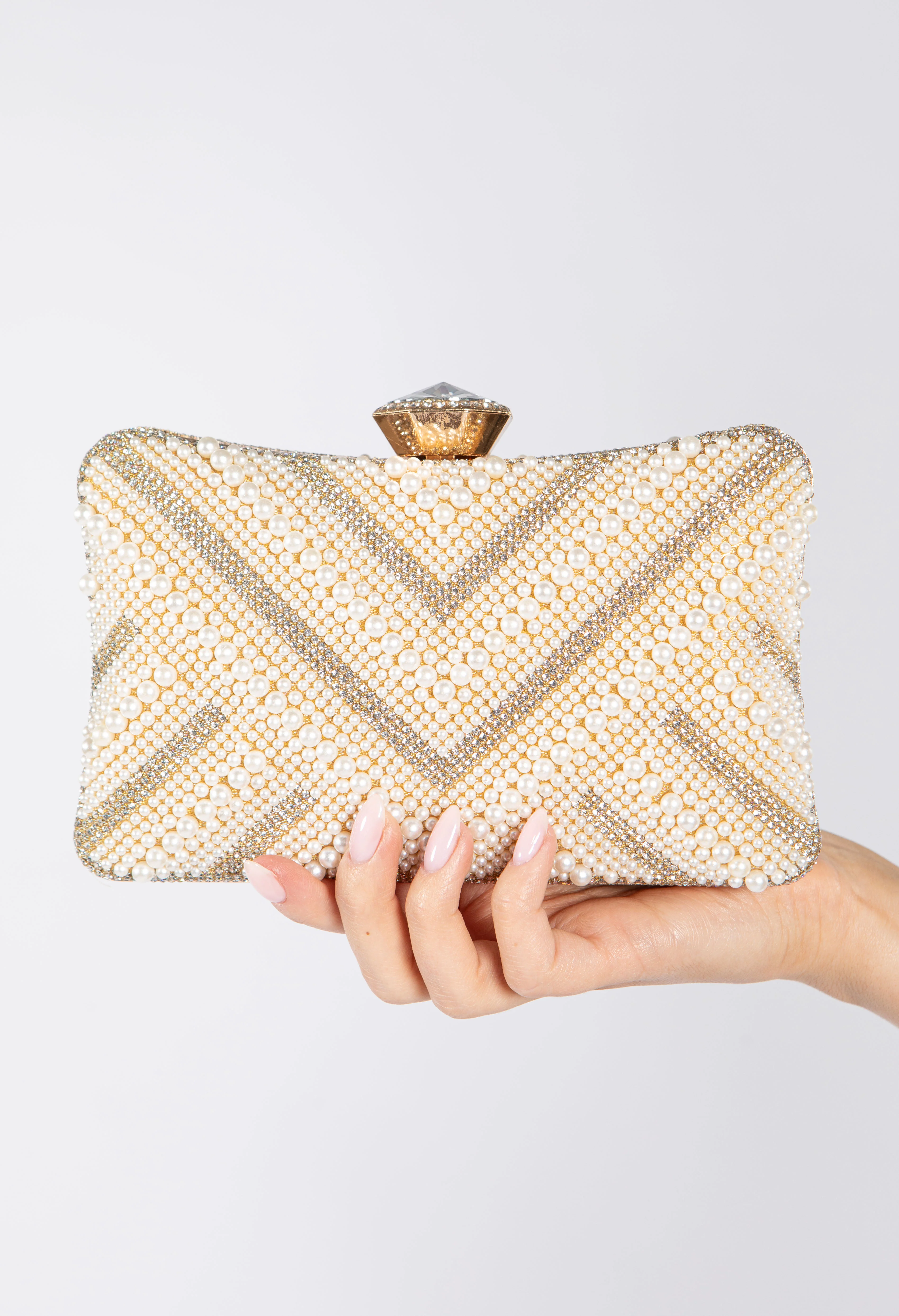 Luxury Pearl Clutch Bag with Diamanté Detailing