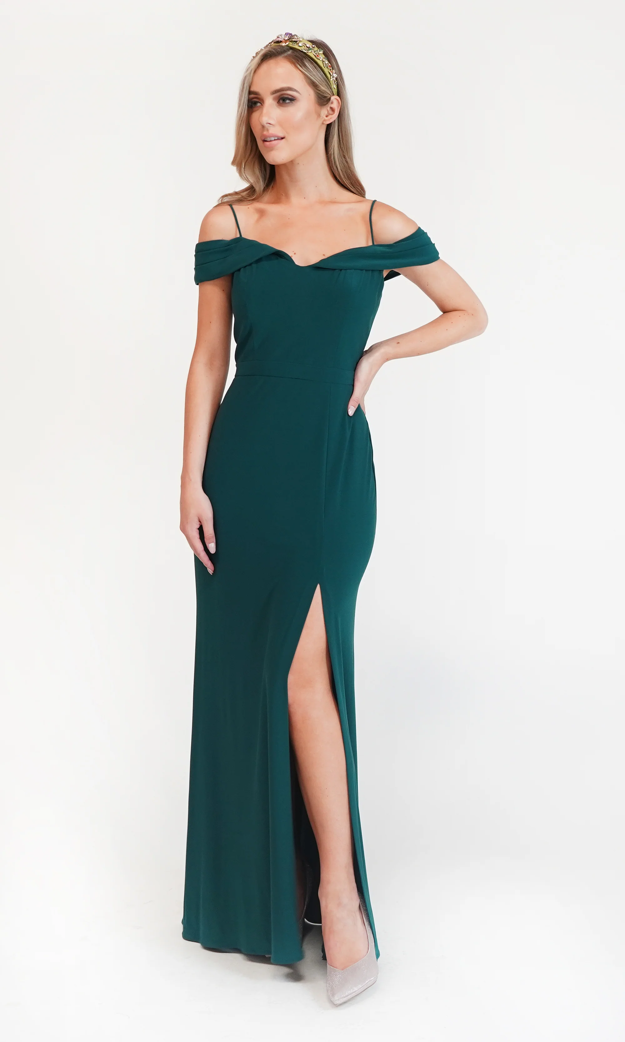 Pine Green Off Shoulder Dress