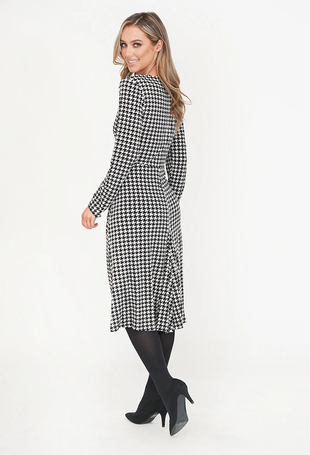 Hounds Tooth Pattern Wrap Dress