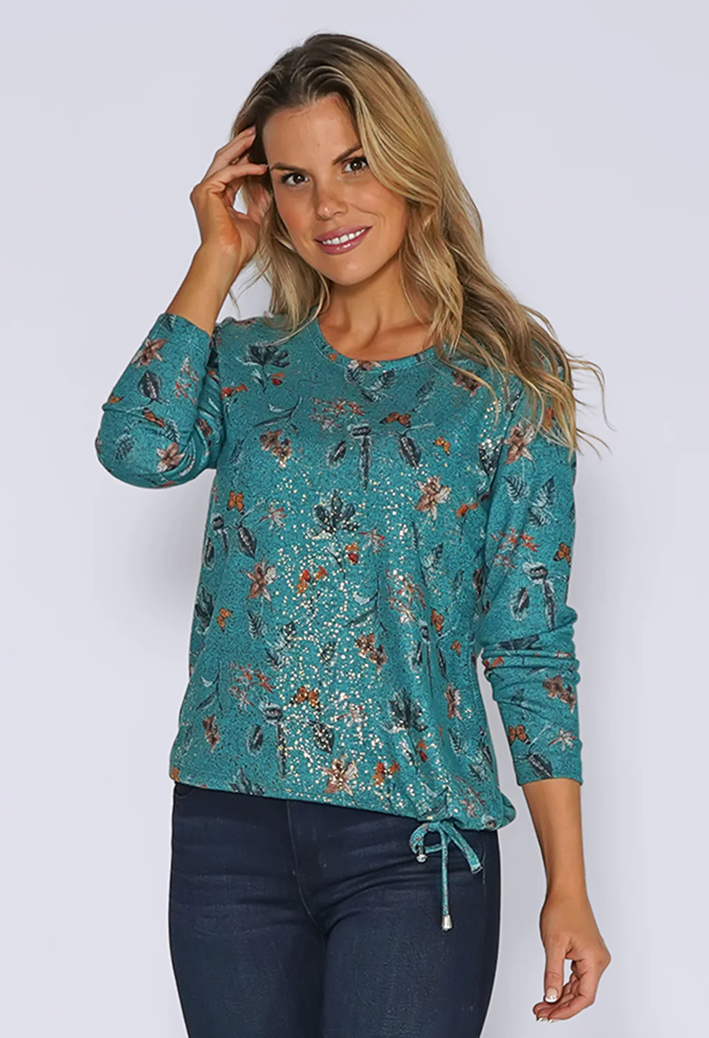 Turquoise Butterfly Print Knit Top