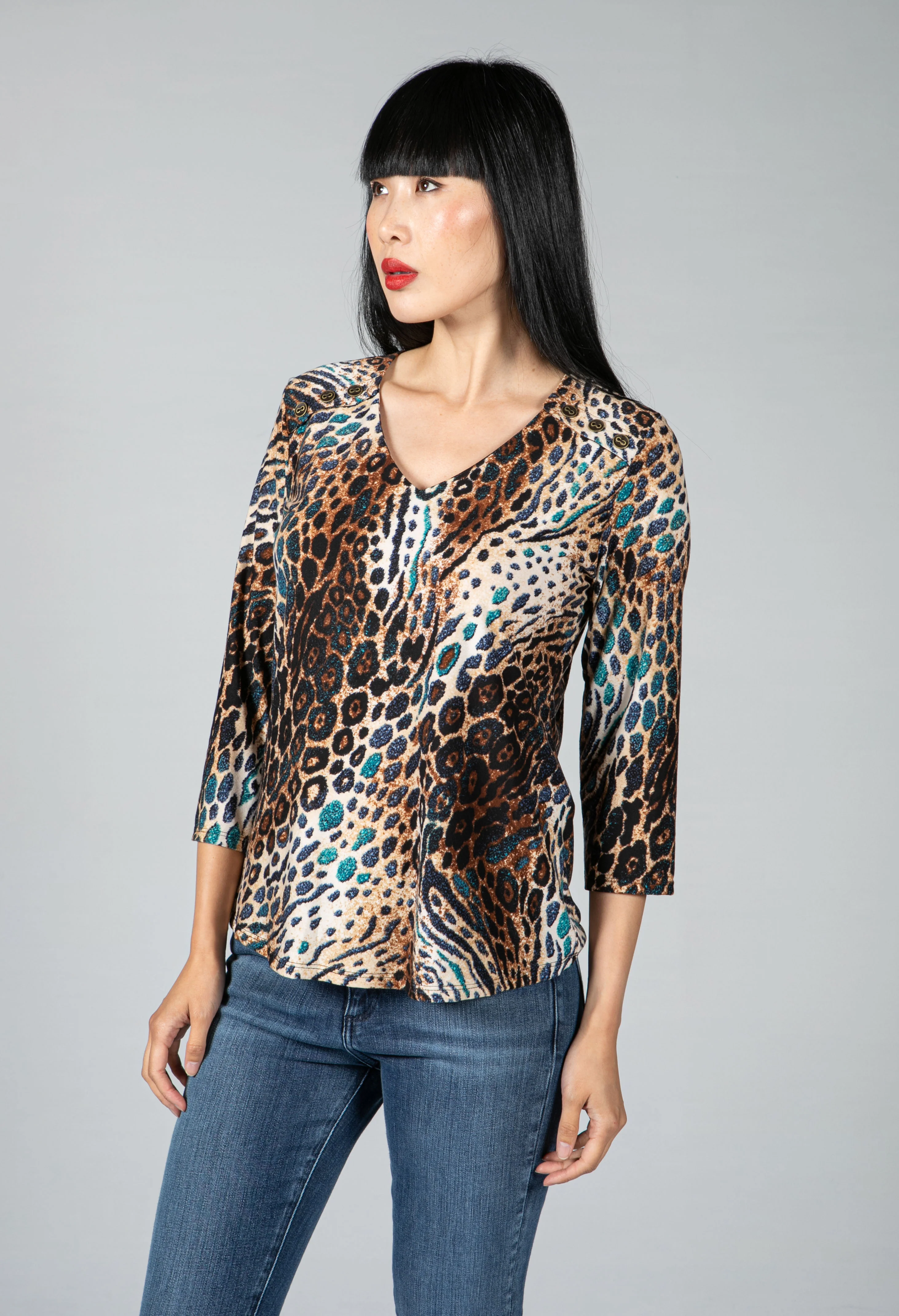 Leopard Print Top with Button Detail