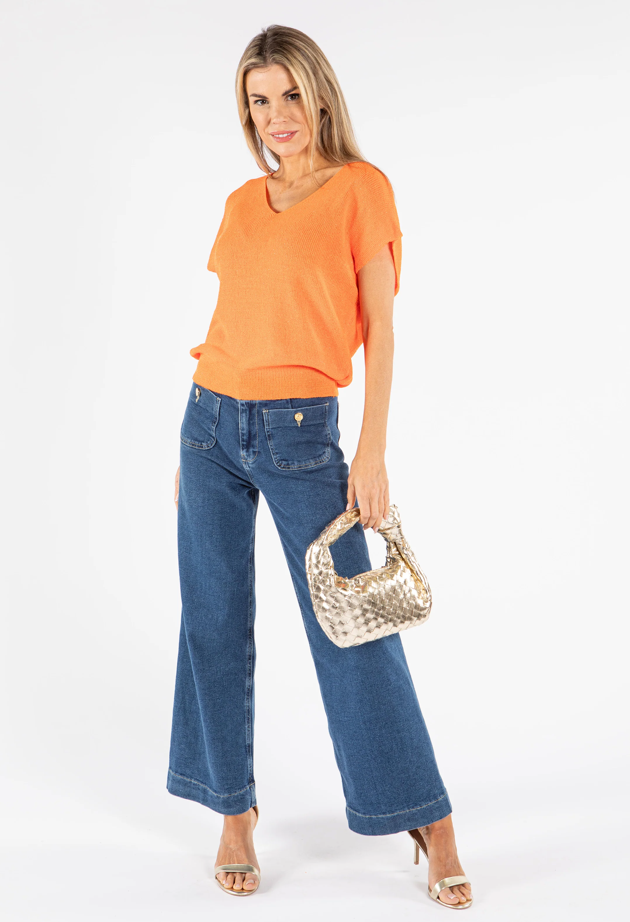 Lurex Knit Short Sleeve Top
