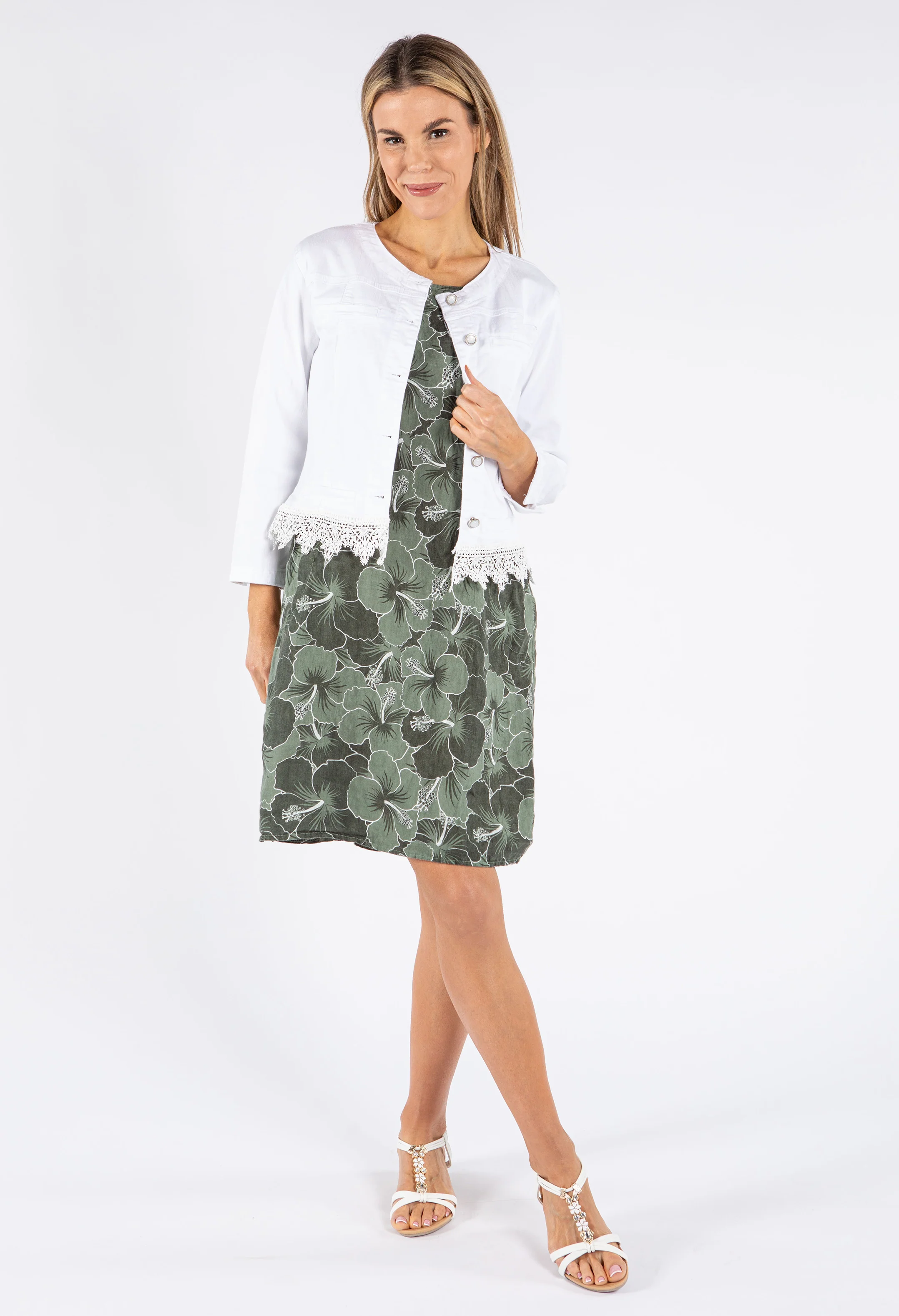 Two Tone Floral Linen Dress
