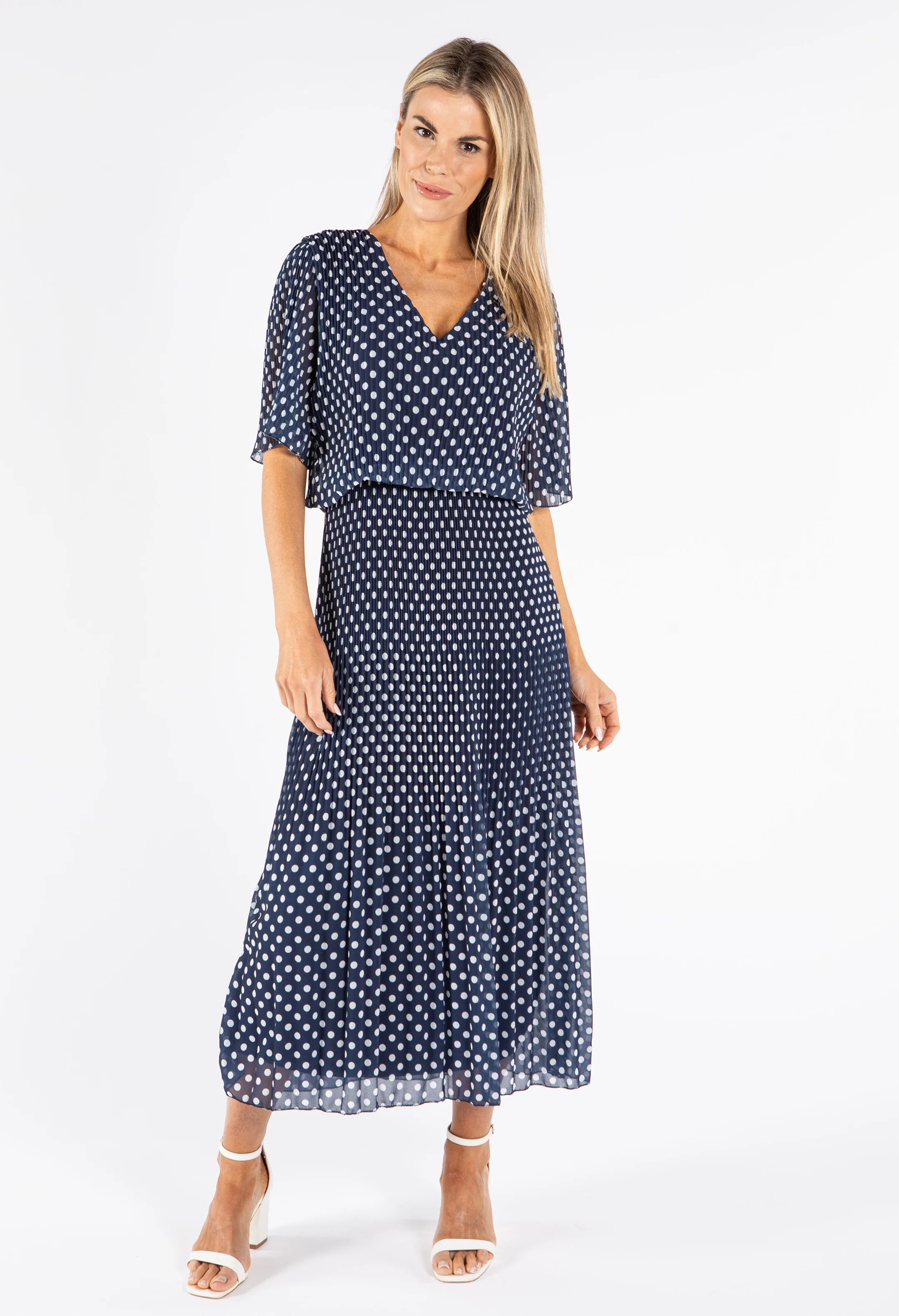 Plisse Pleat Polka Dot Maxi Dress