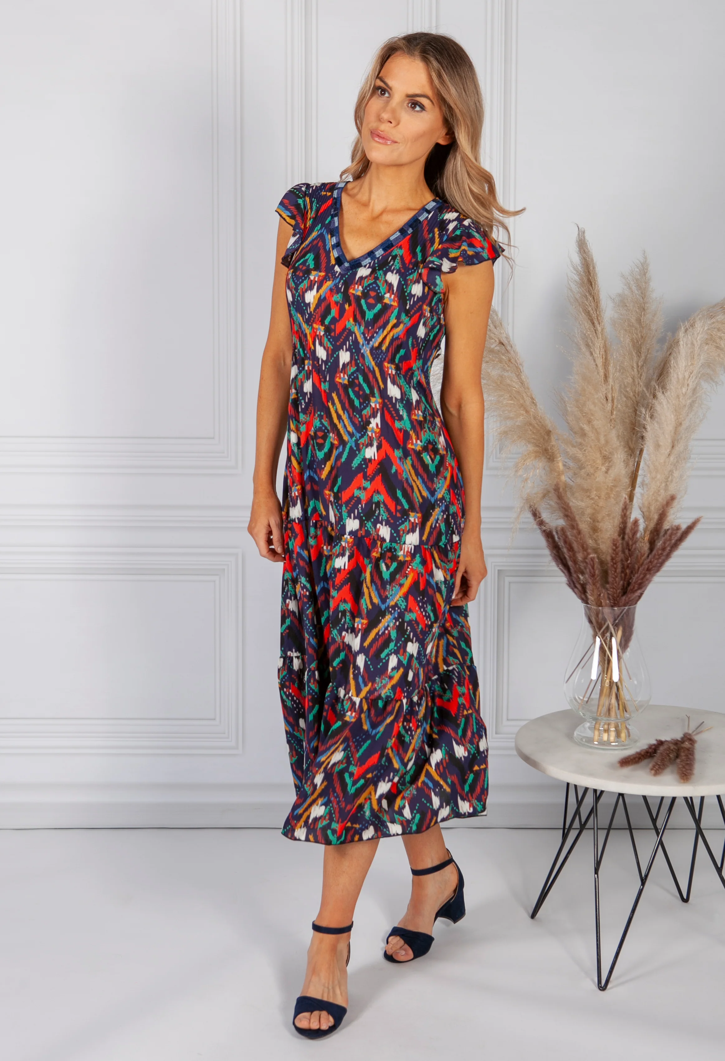 Navy Abstract Print Dress