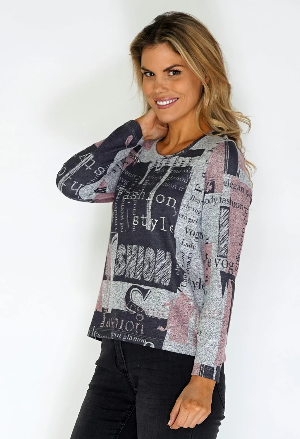 Grey Knit Top with Letter Print