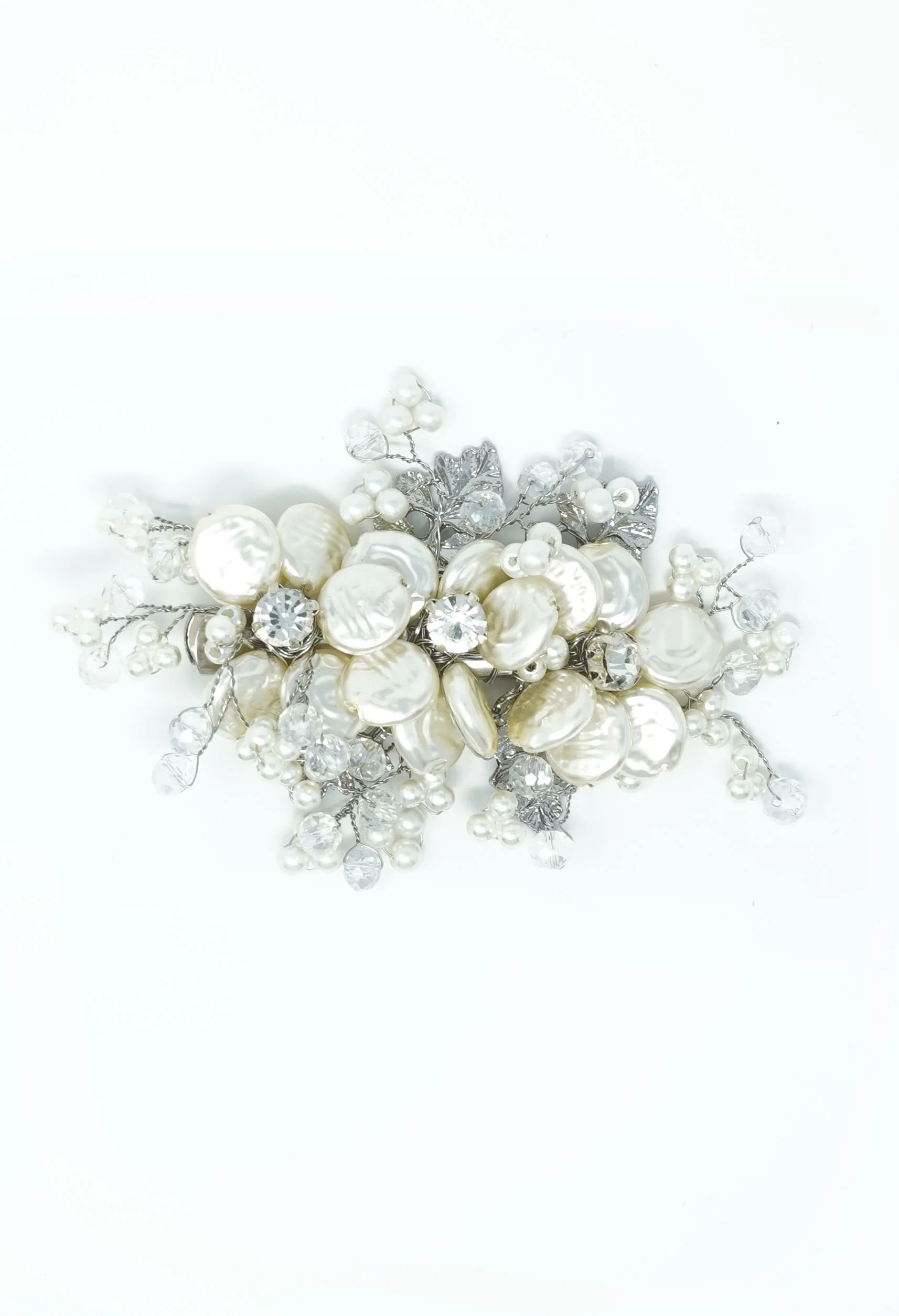 Silver and Pearl Beaded Hair Clip