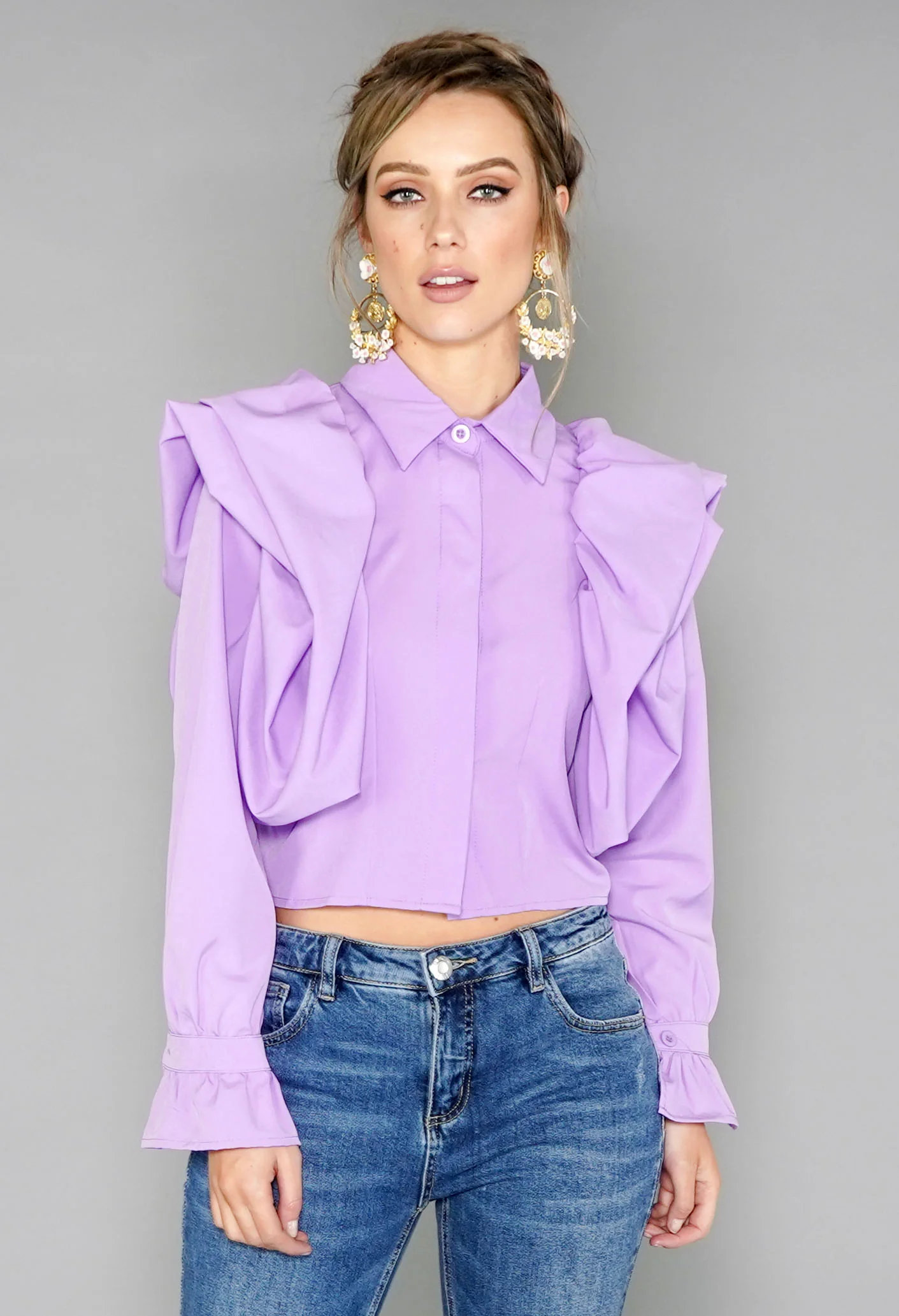 Purple Puff Sleeve Blouse