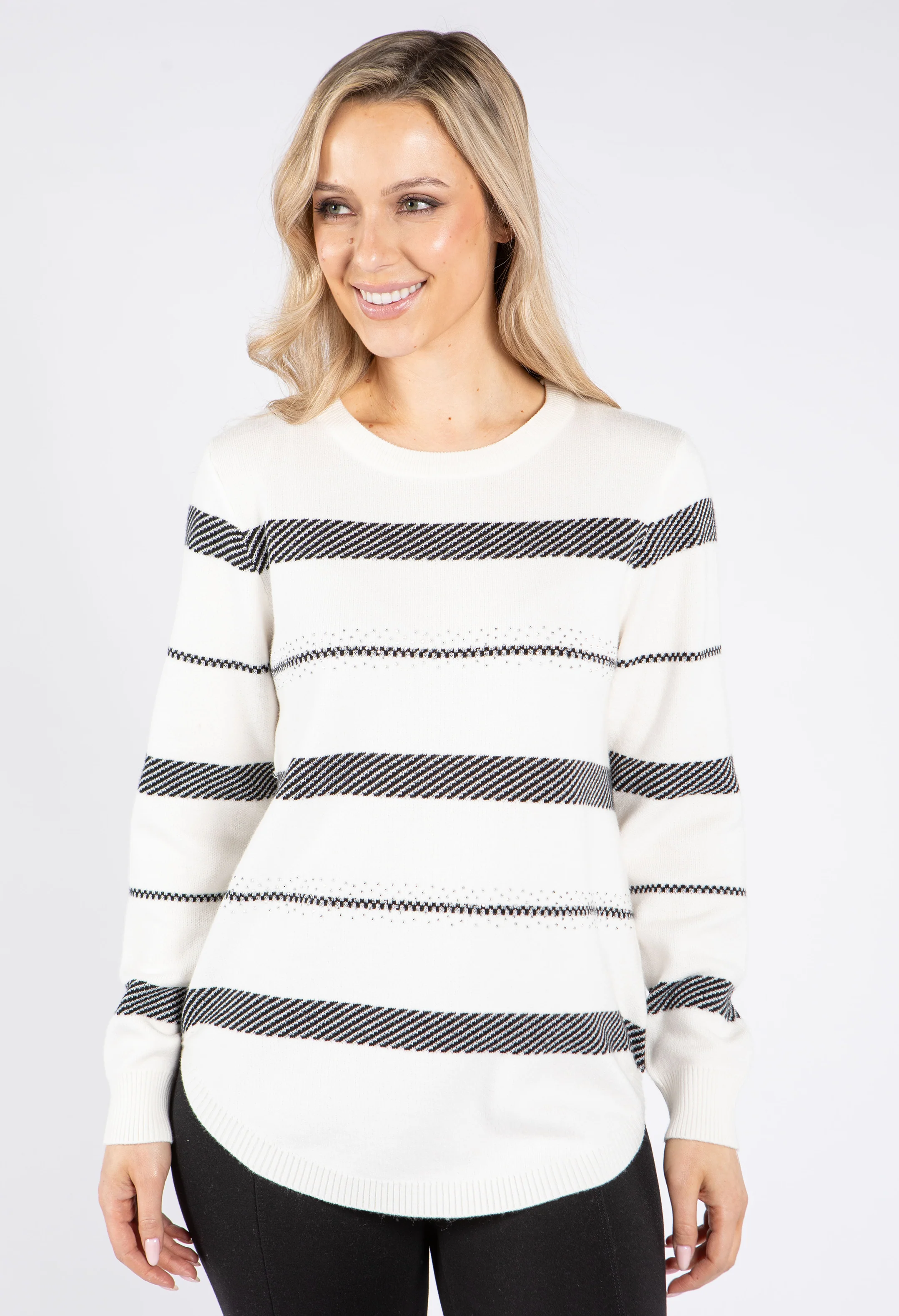 Stripe and Diamante Detail Knit Jumper