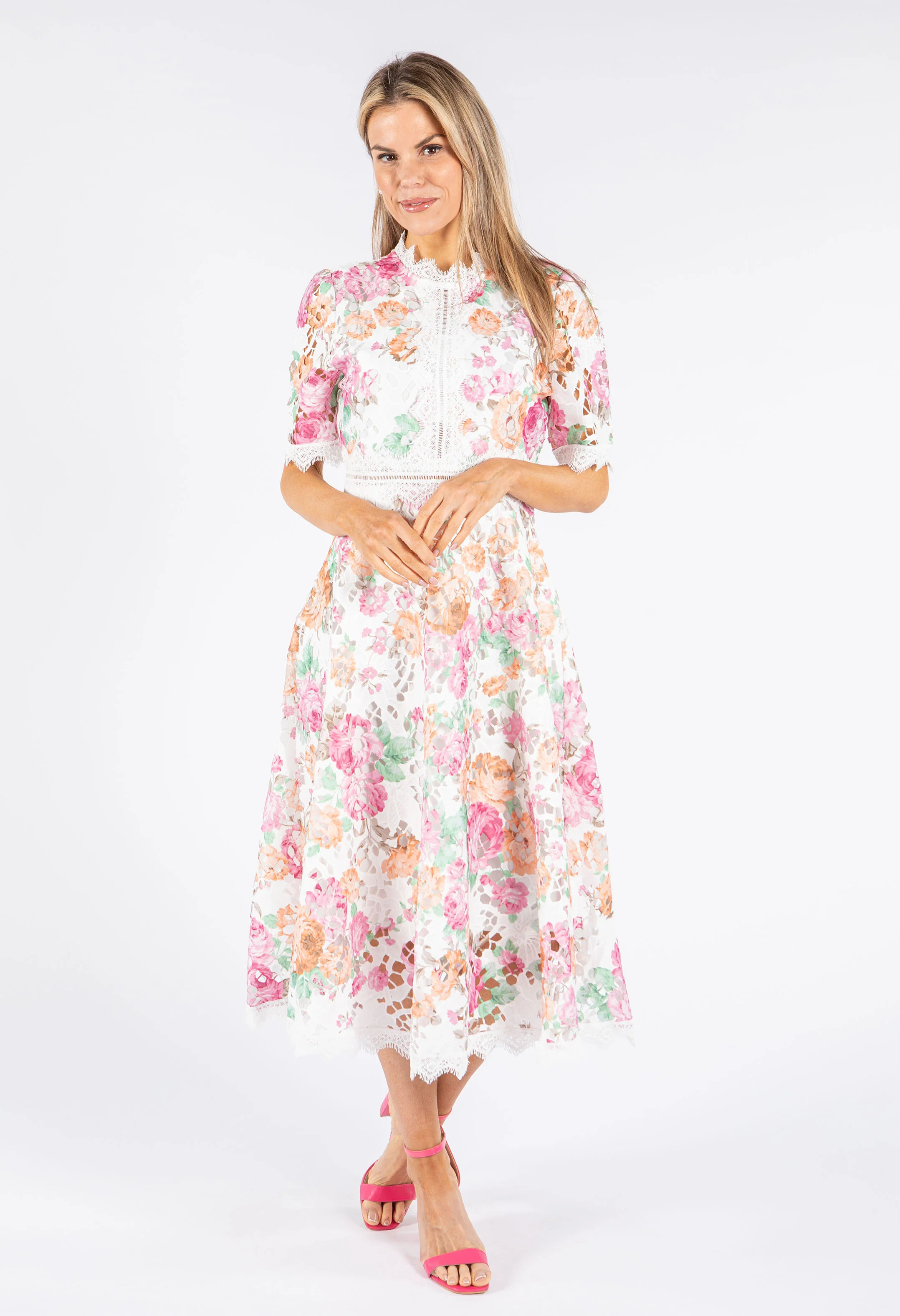 Lace Floral Print Dress with Lining