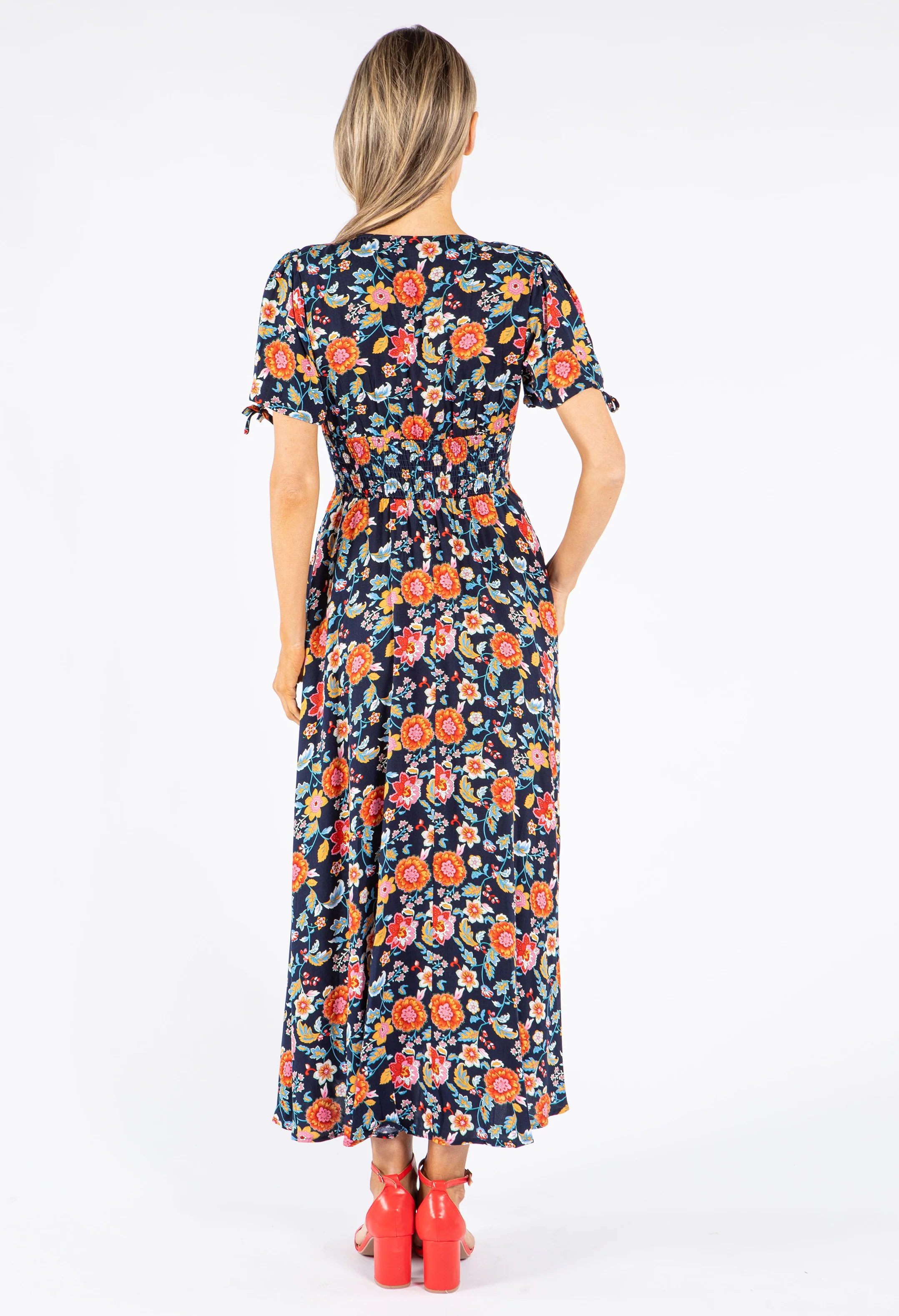 Floral Print Buttoned Midi Dress