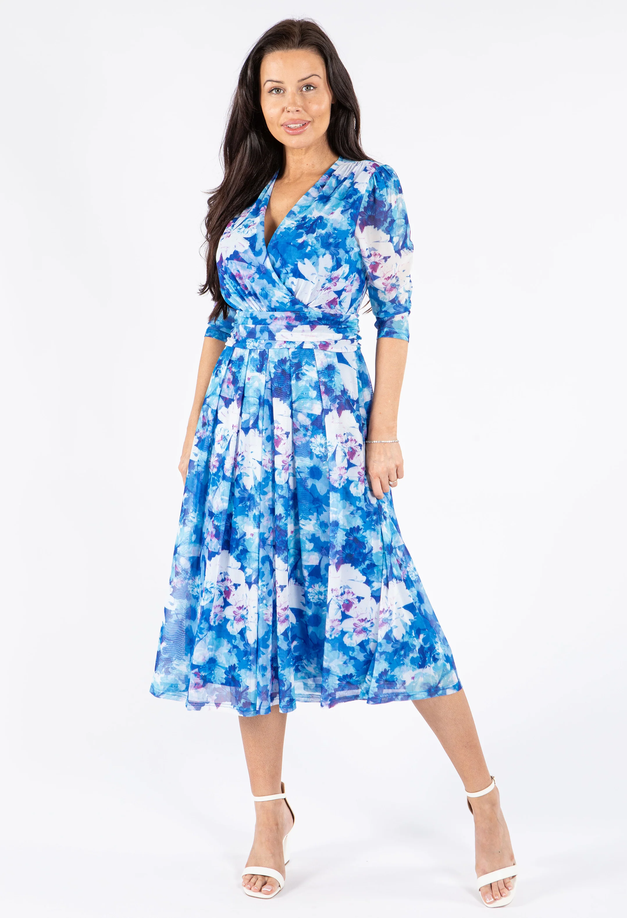 Floral Print Mesh Wrap Dress
