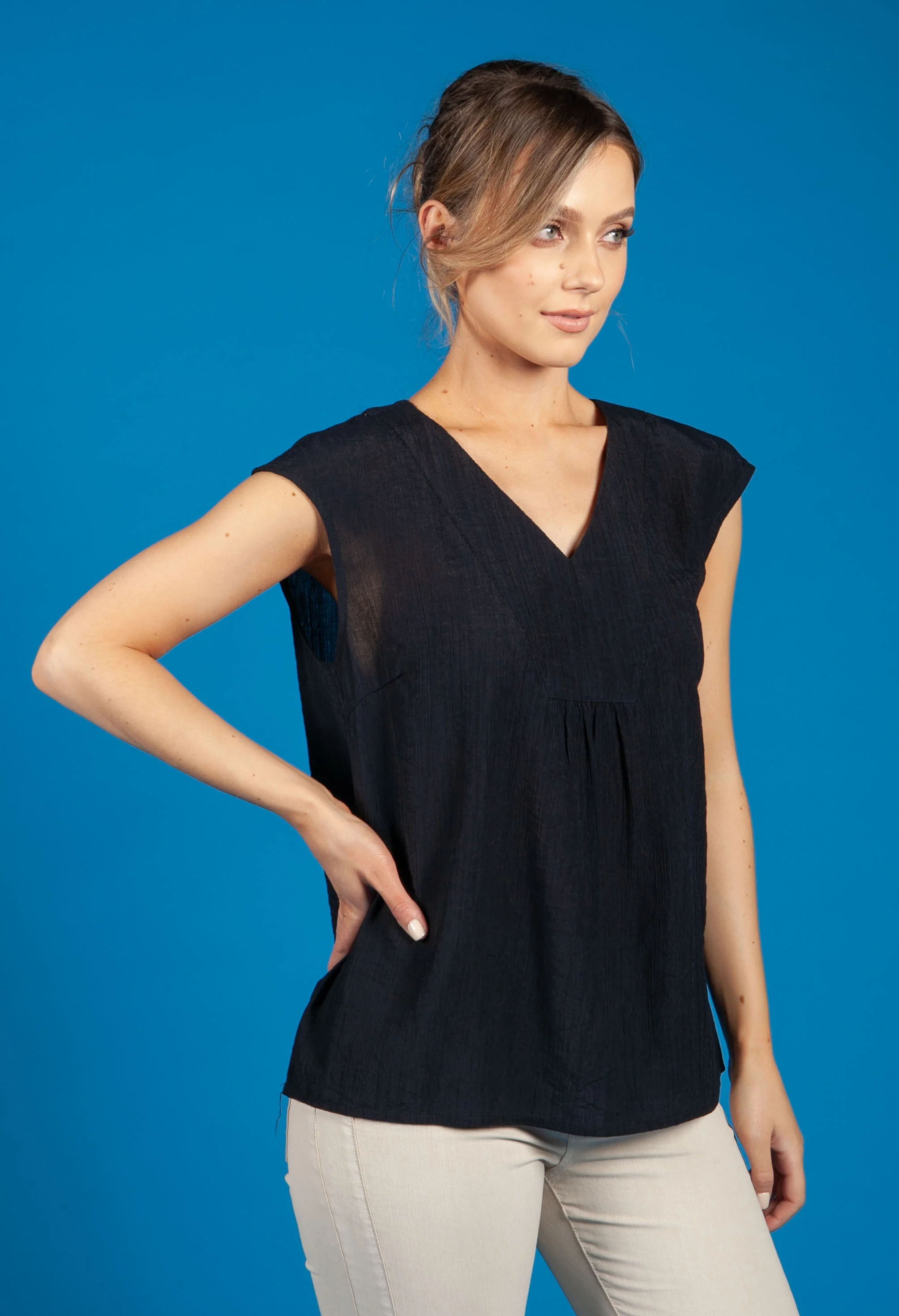Farani crepe summer blouse in Navy