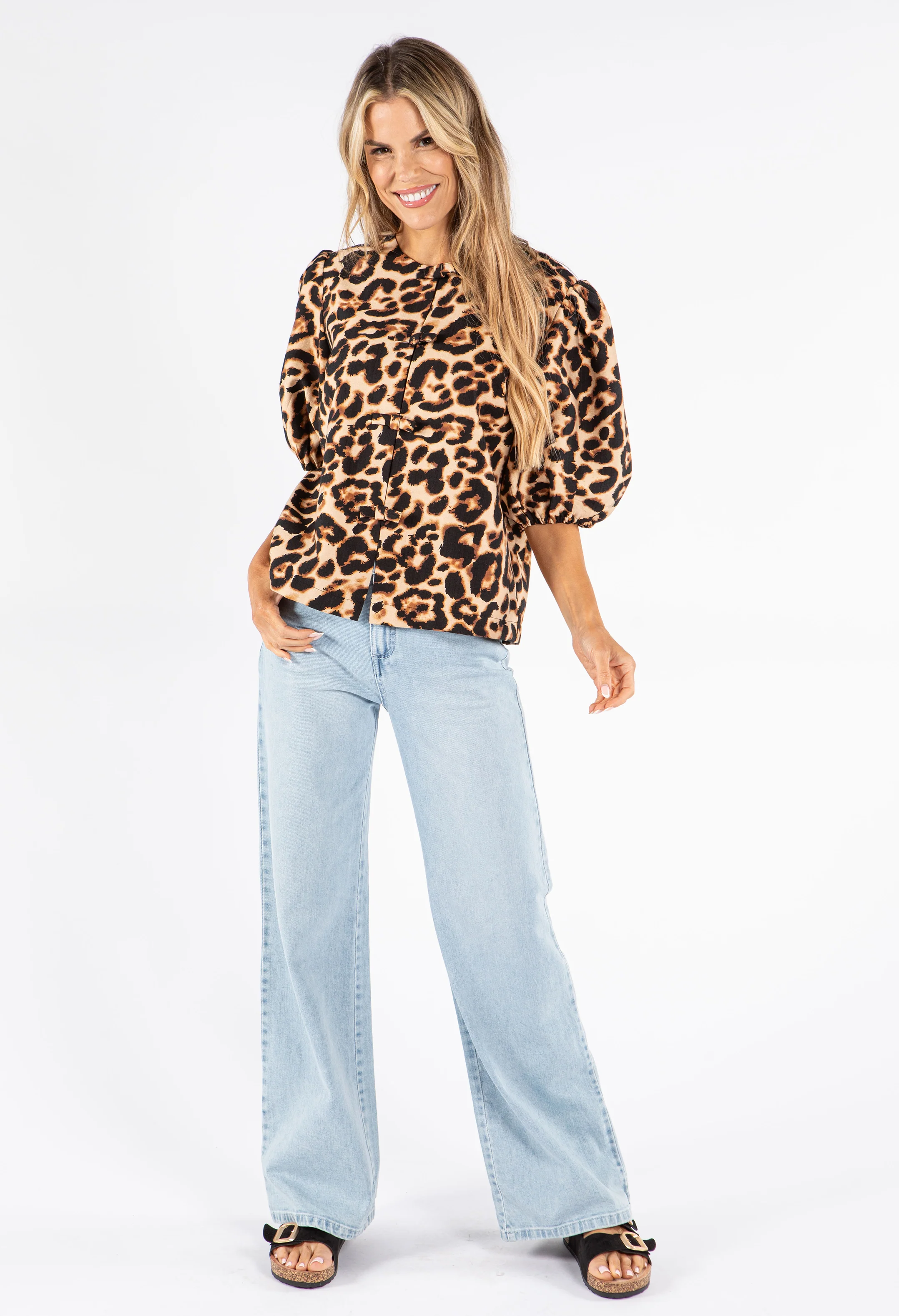 Leopard Print Puff Sleeve Blouse