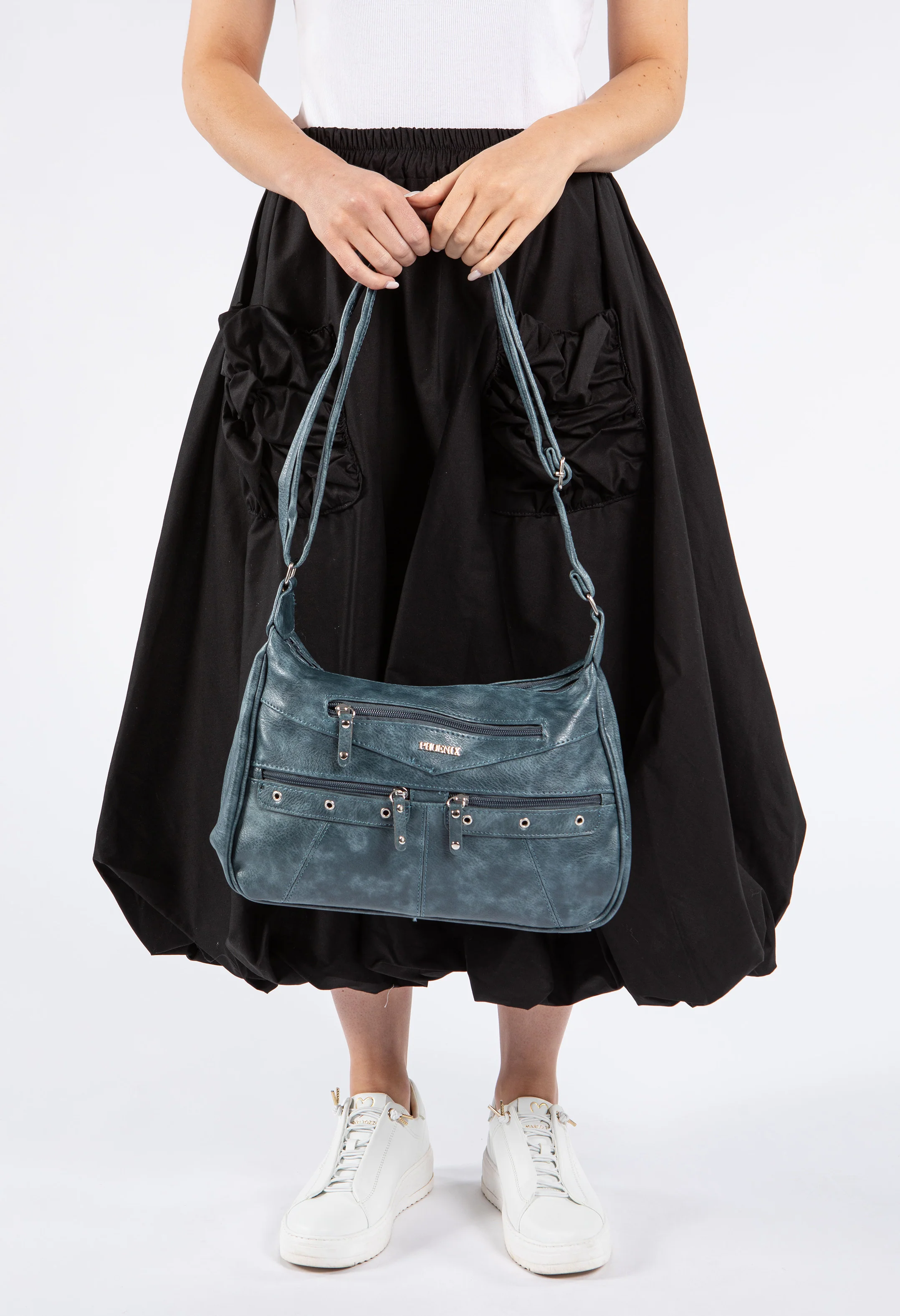 Faux Leather Multi Zip Crossbody Bag