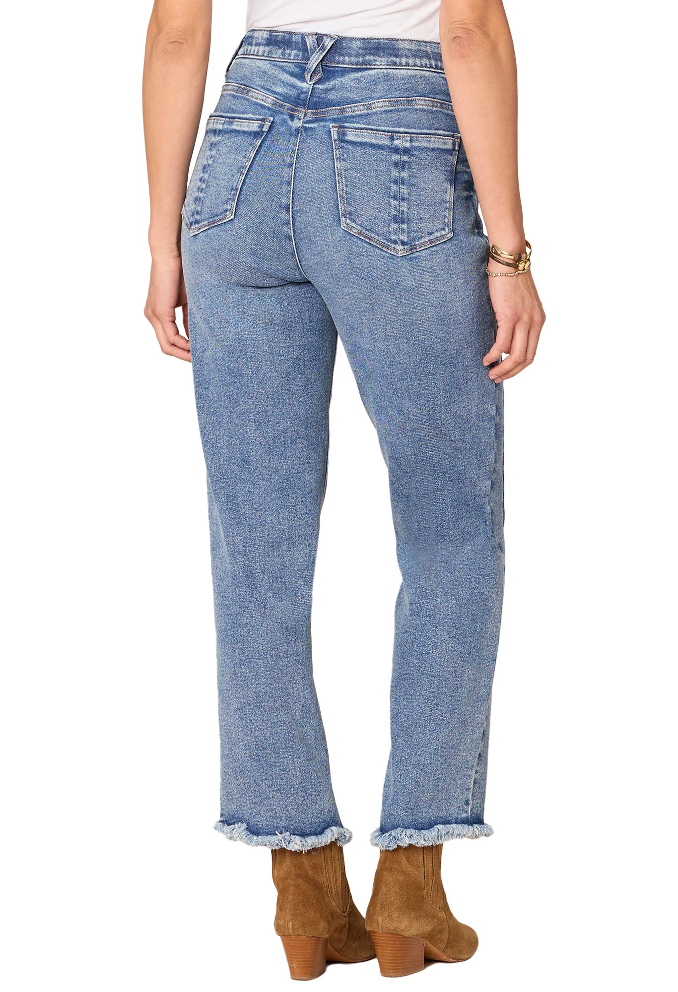 Absolution High Rise Ankle Length Straight Leg Jeans with Fray Hem
