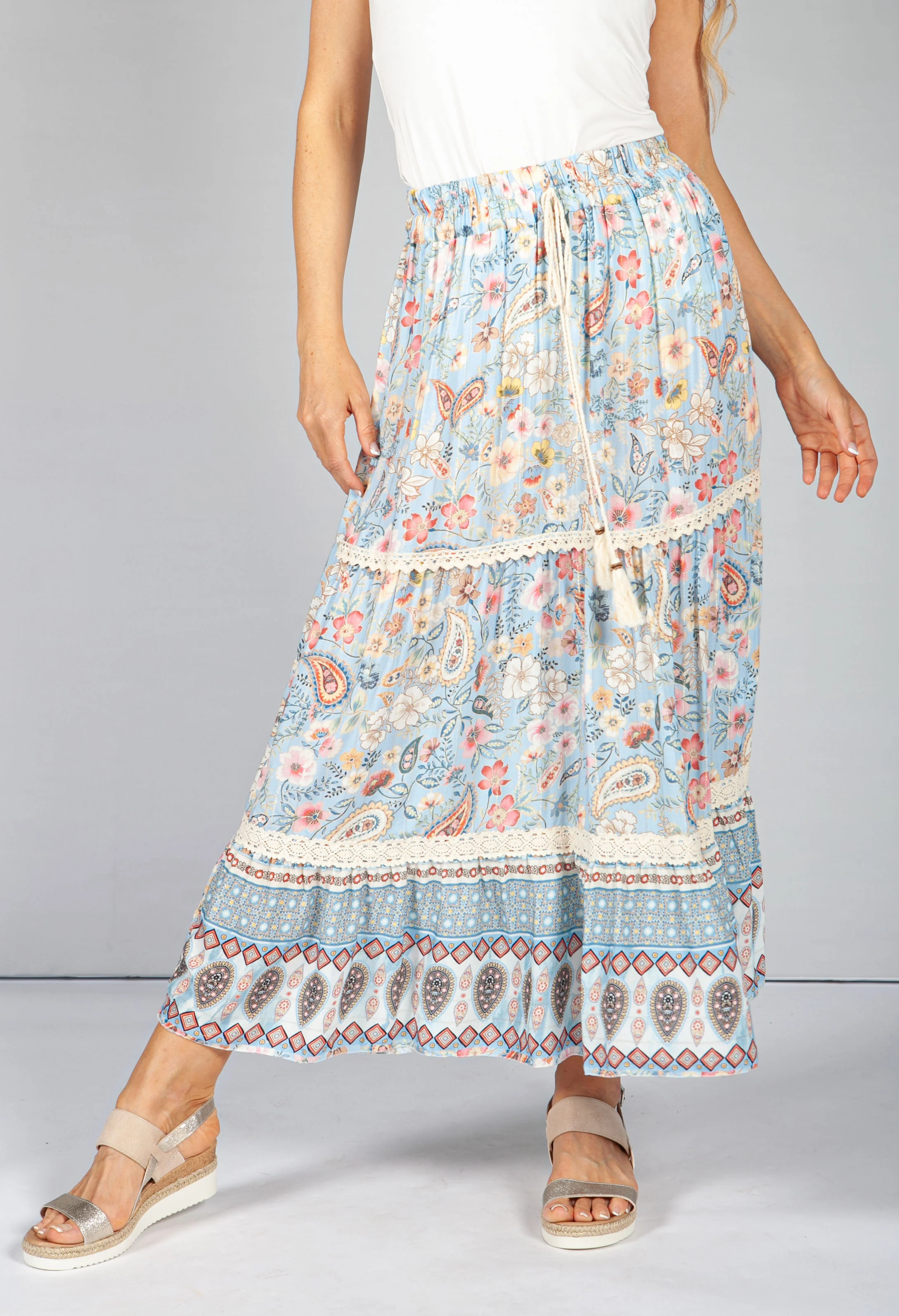 Vintage Floral Skirt in Baby Blue