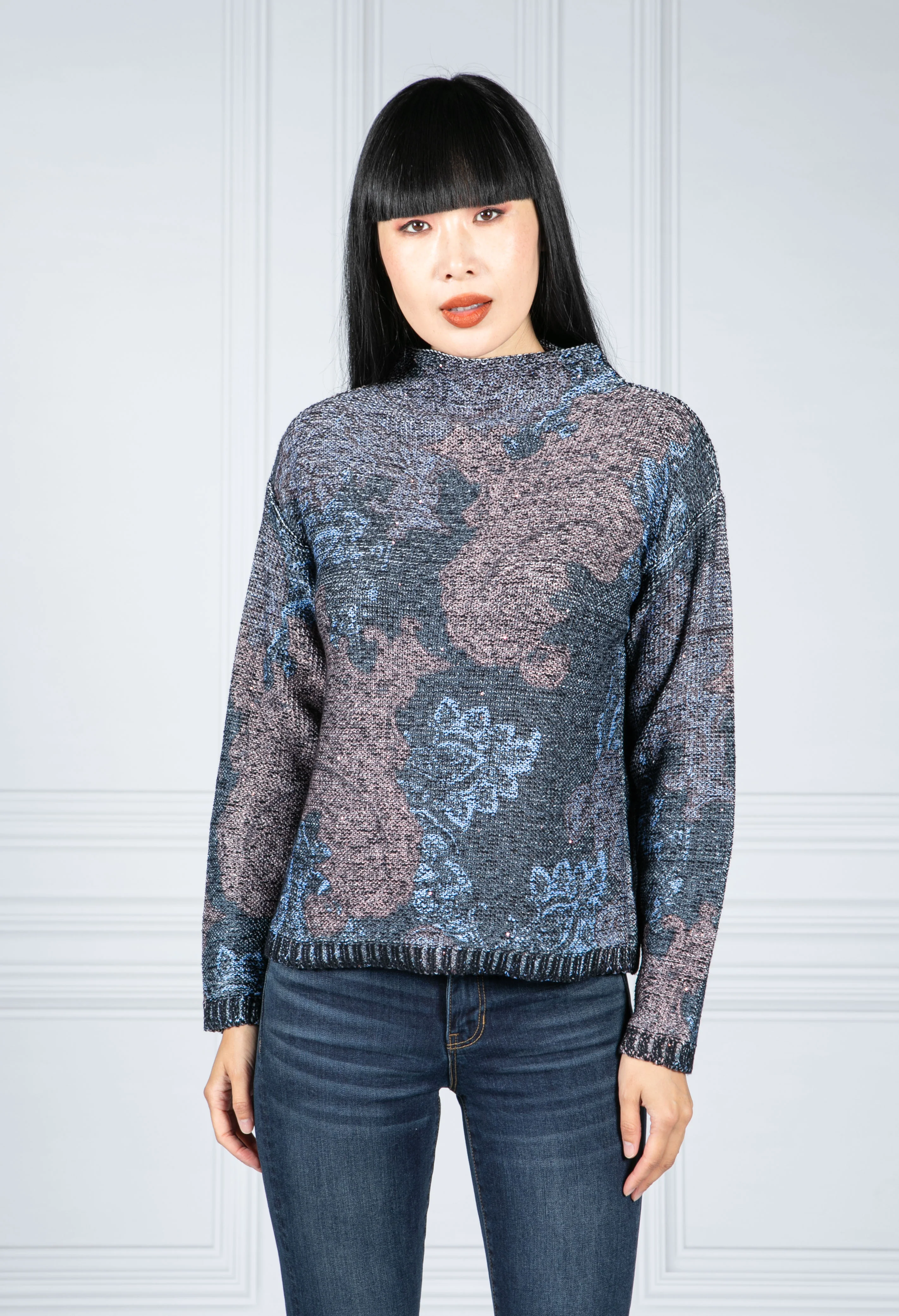 Navy Knitted Sweater With Print