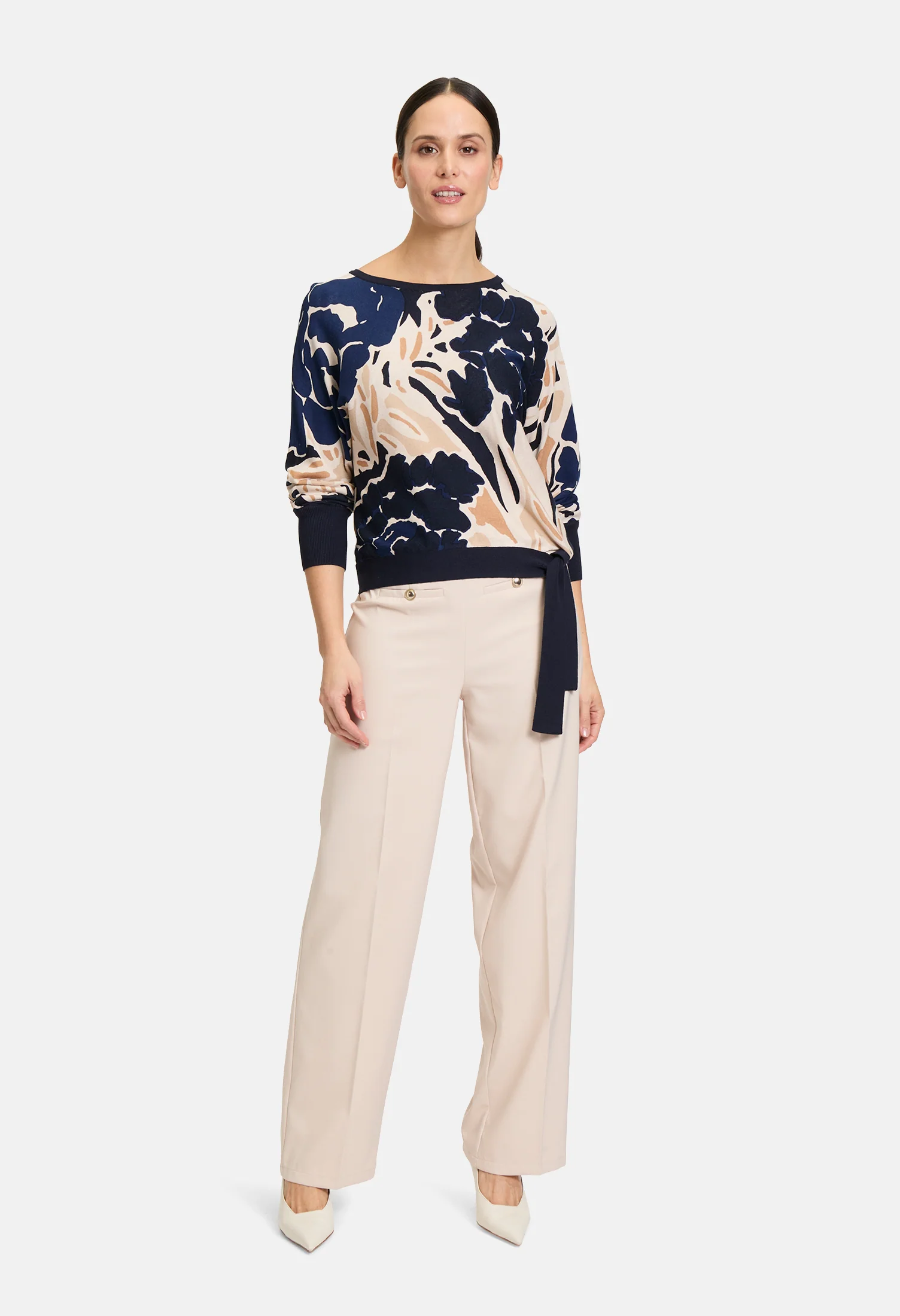 Fine Knit Floral Tie Waist Jumper