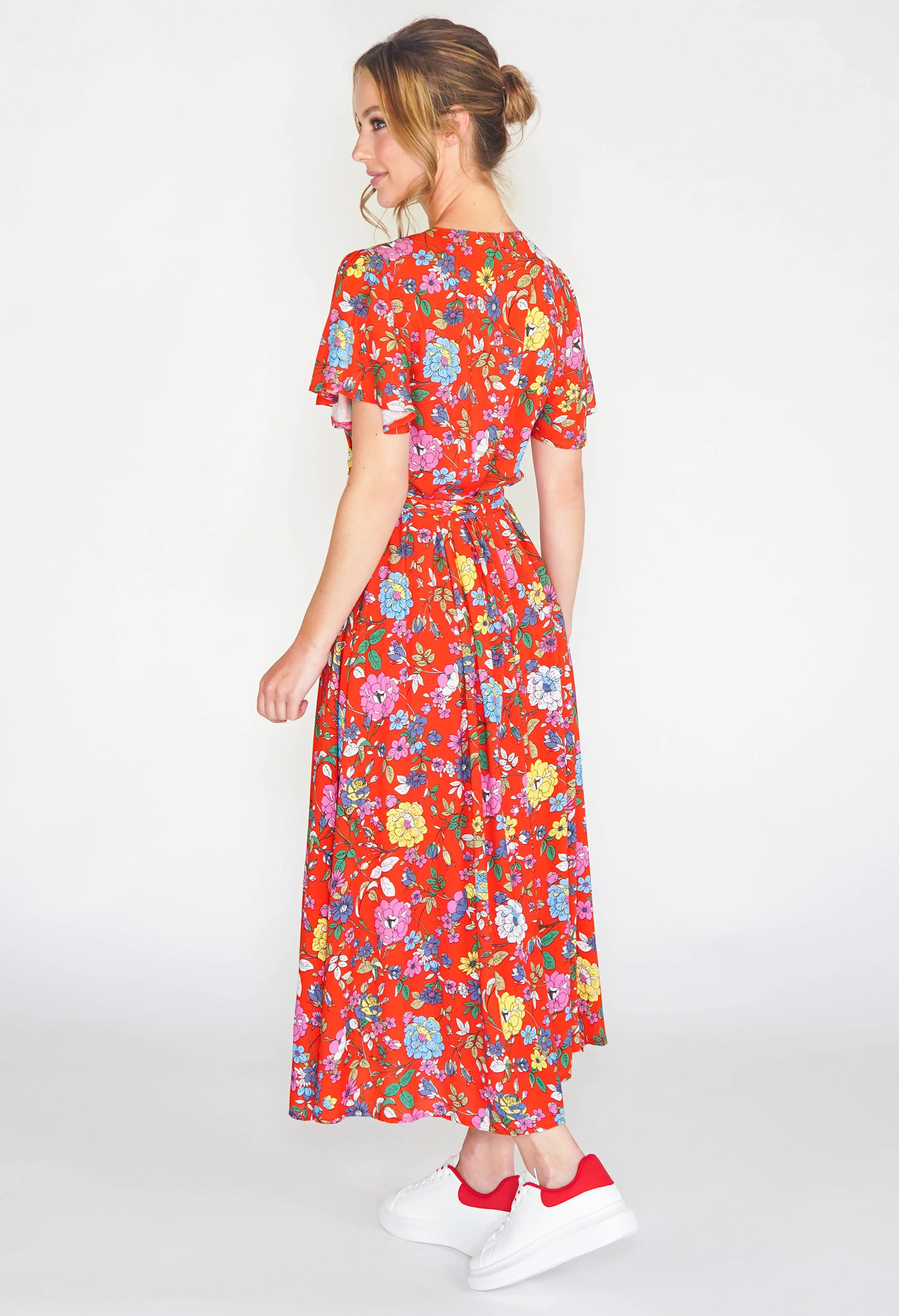 RETRO BUTTON THROUGH DRESS WITH ANGEL SLEEVES-1