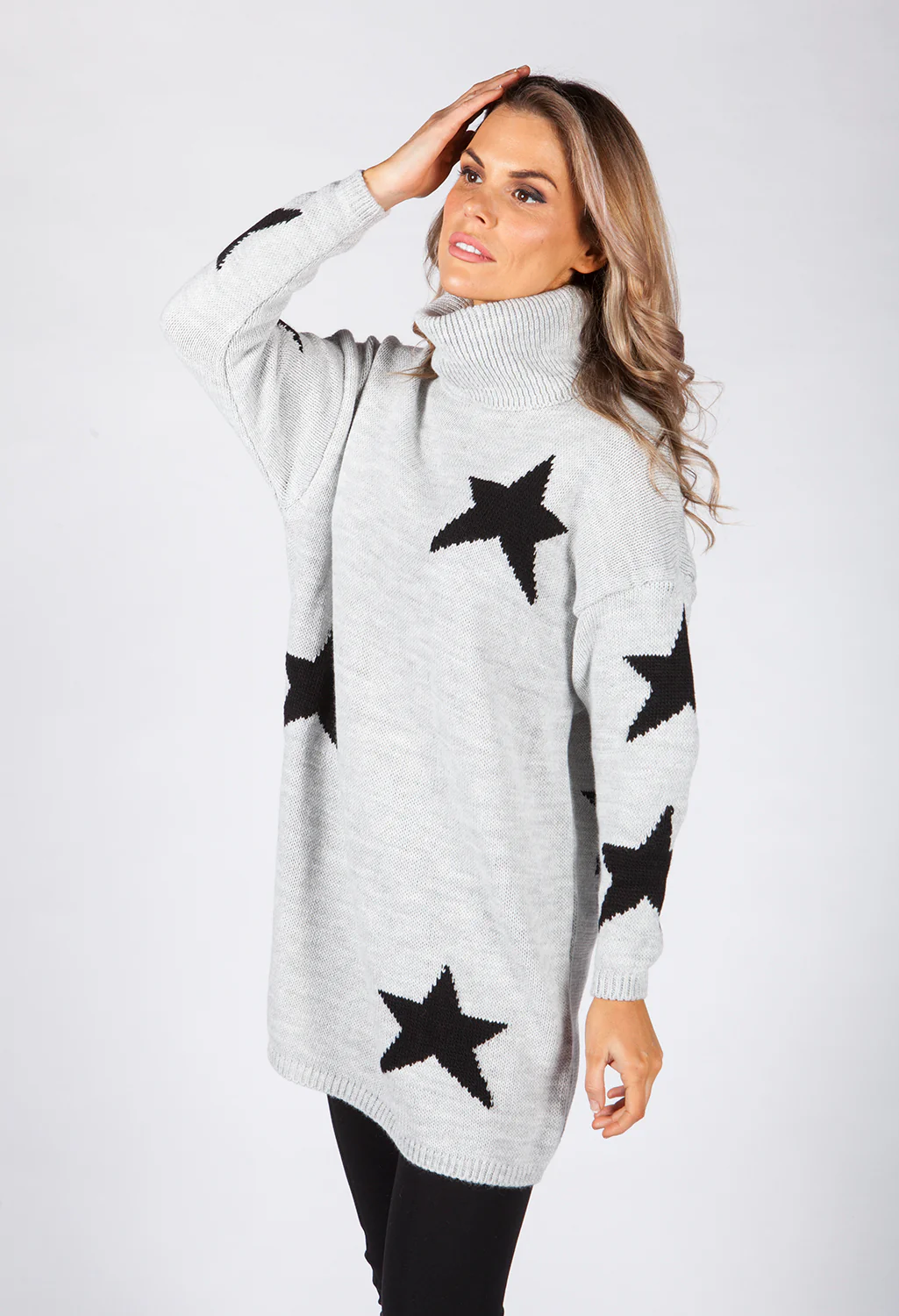 Light Grey Knit Tunic with Black Star Design
