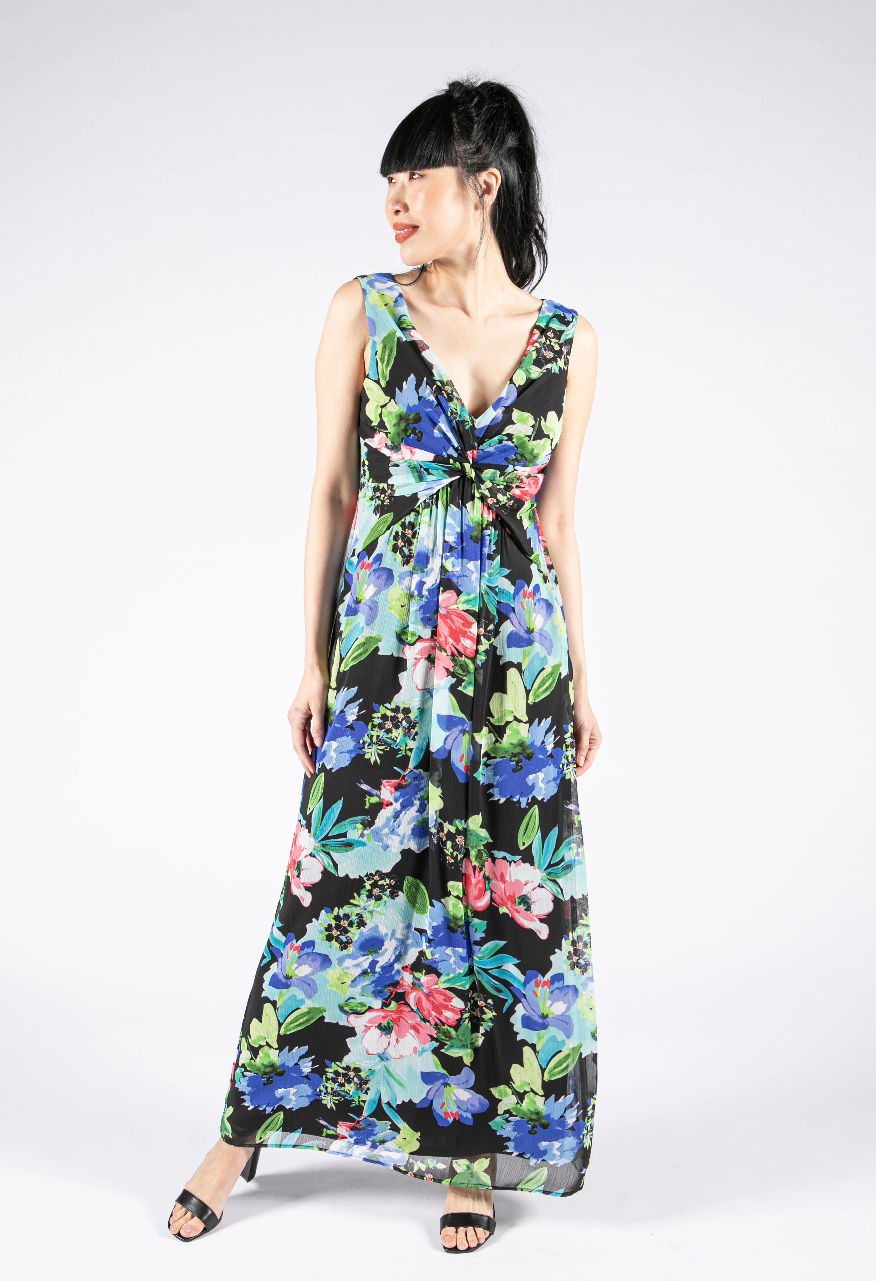 Knot Detail Floral Sleeveless Dress