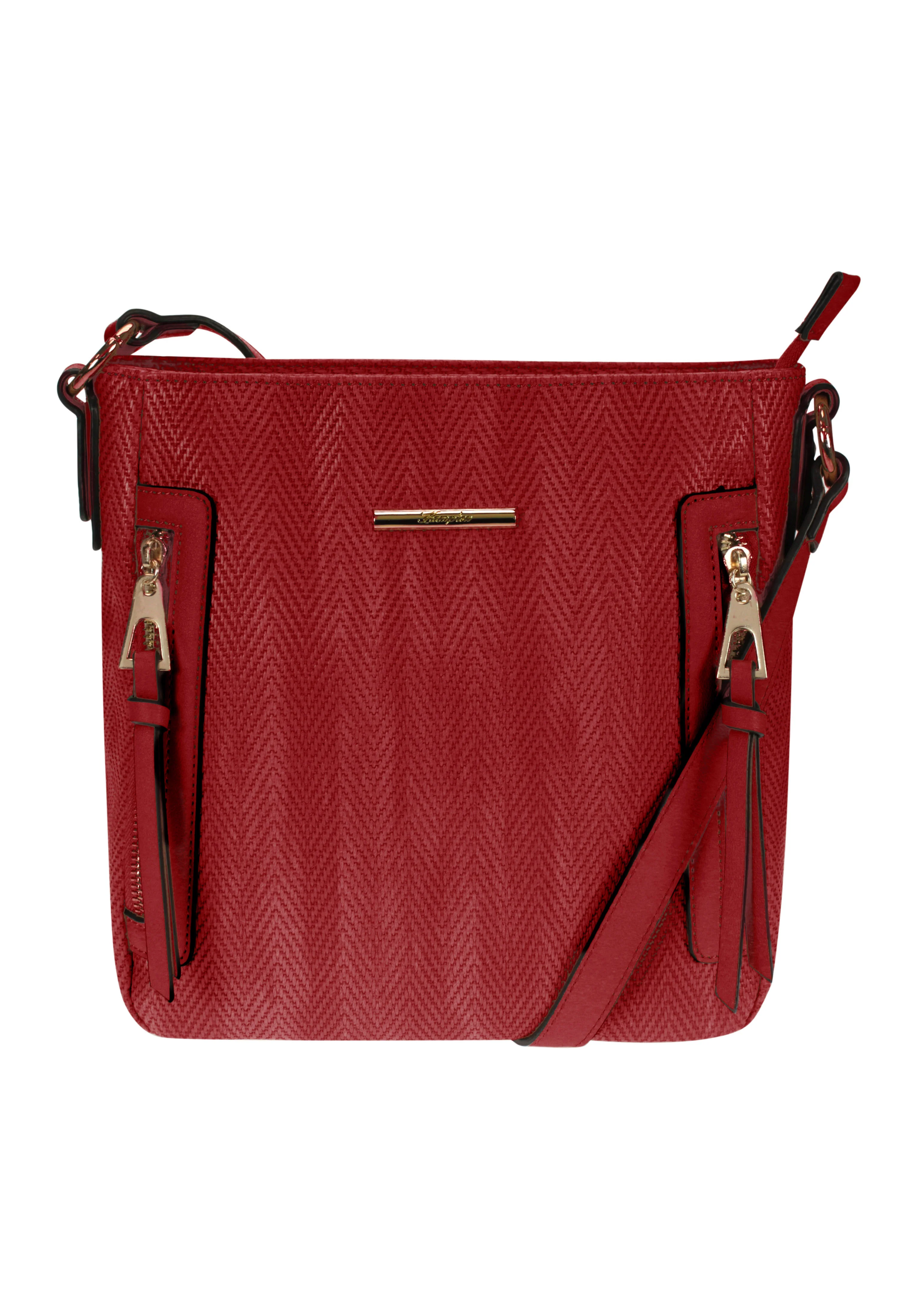 Red Textured Crossbody Bag with Side Zips