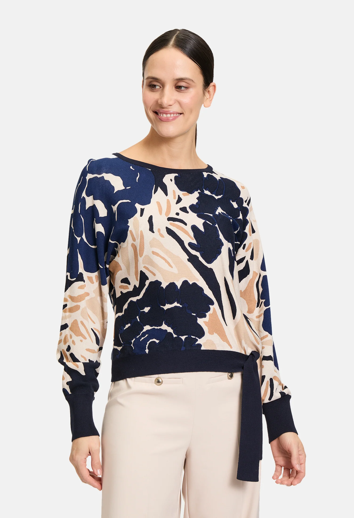 Fine Knit Floral Tie Waist Jumper