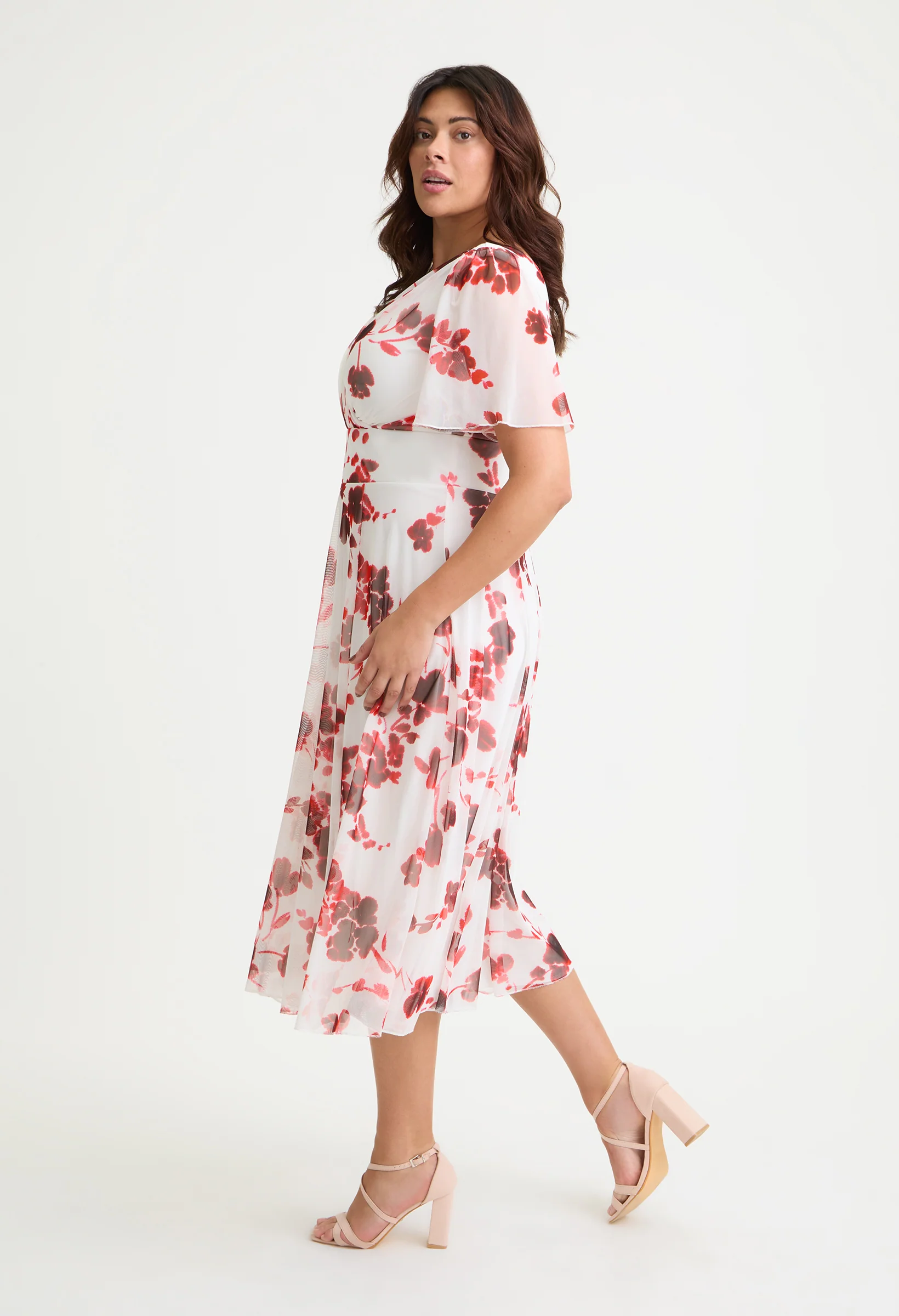Victoria Angel Sleeve Mesh Midi Curve+ Dress