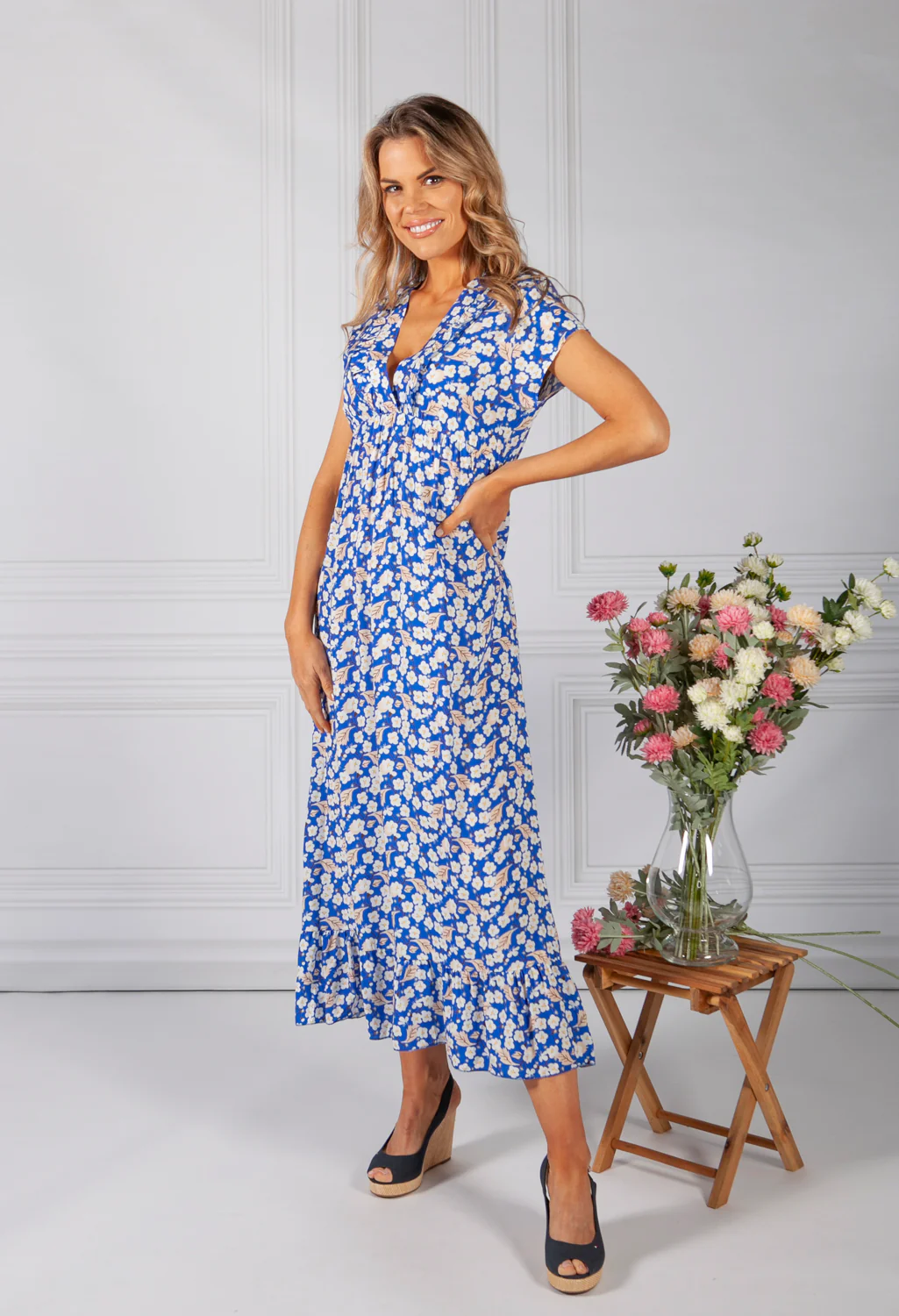 Royal Blue Blossom Print Dress