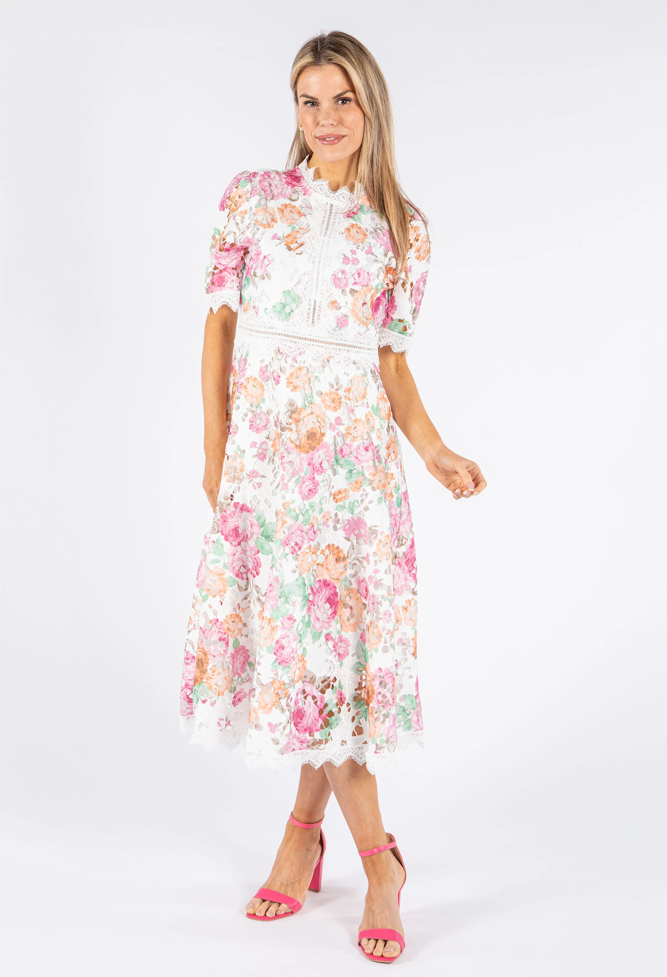 Lace Floral Print Dress with Lining