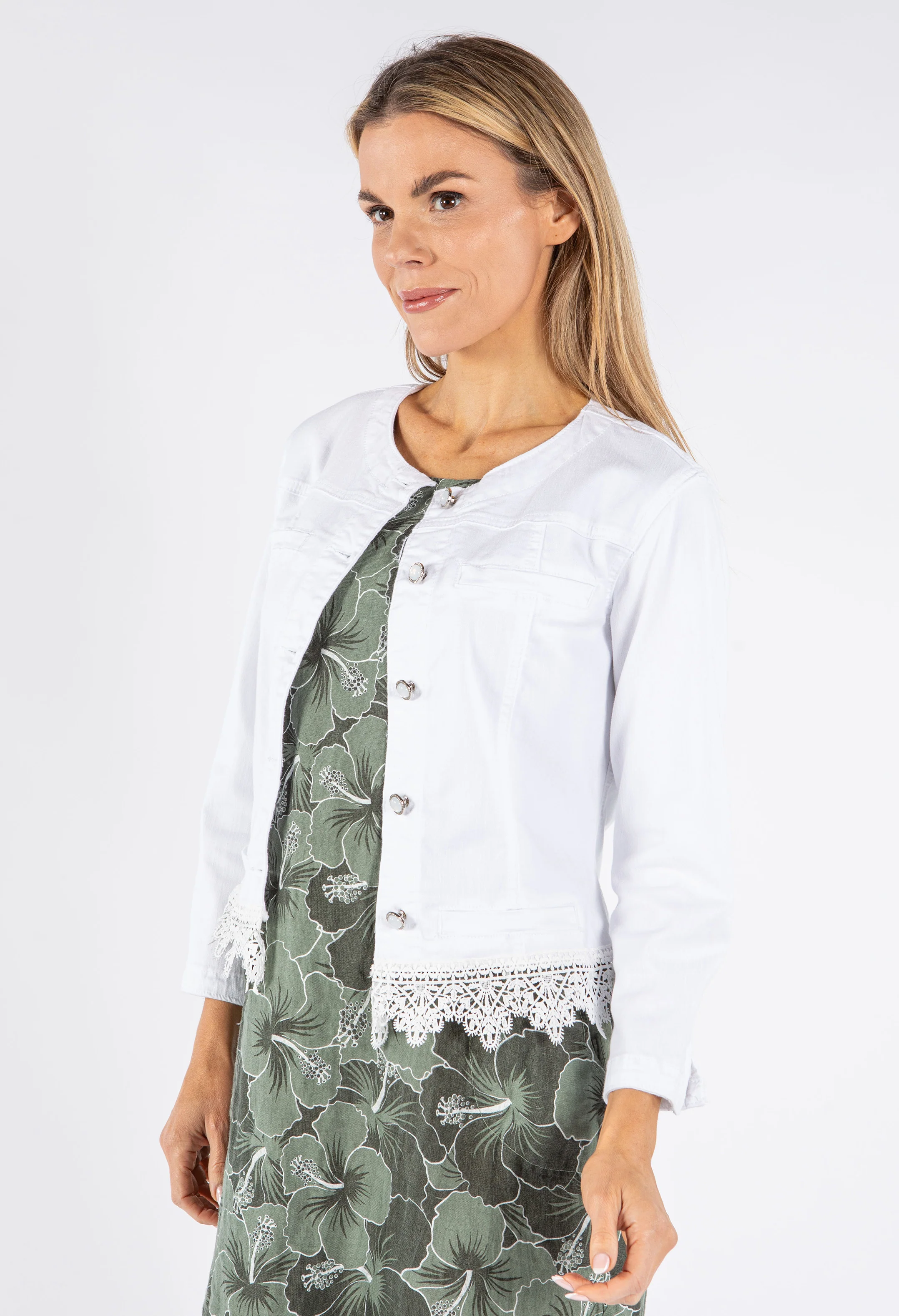 Crochet Hem Denim Jacket