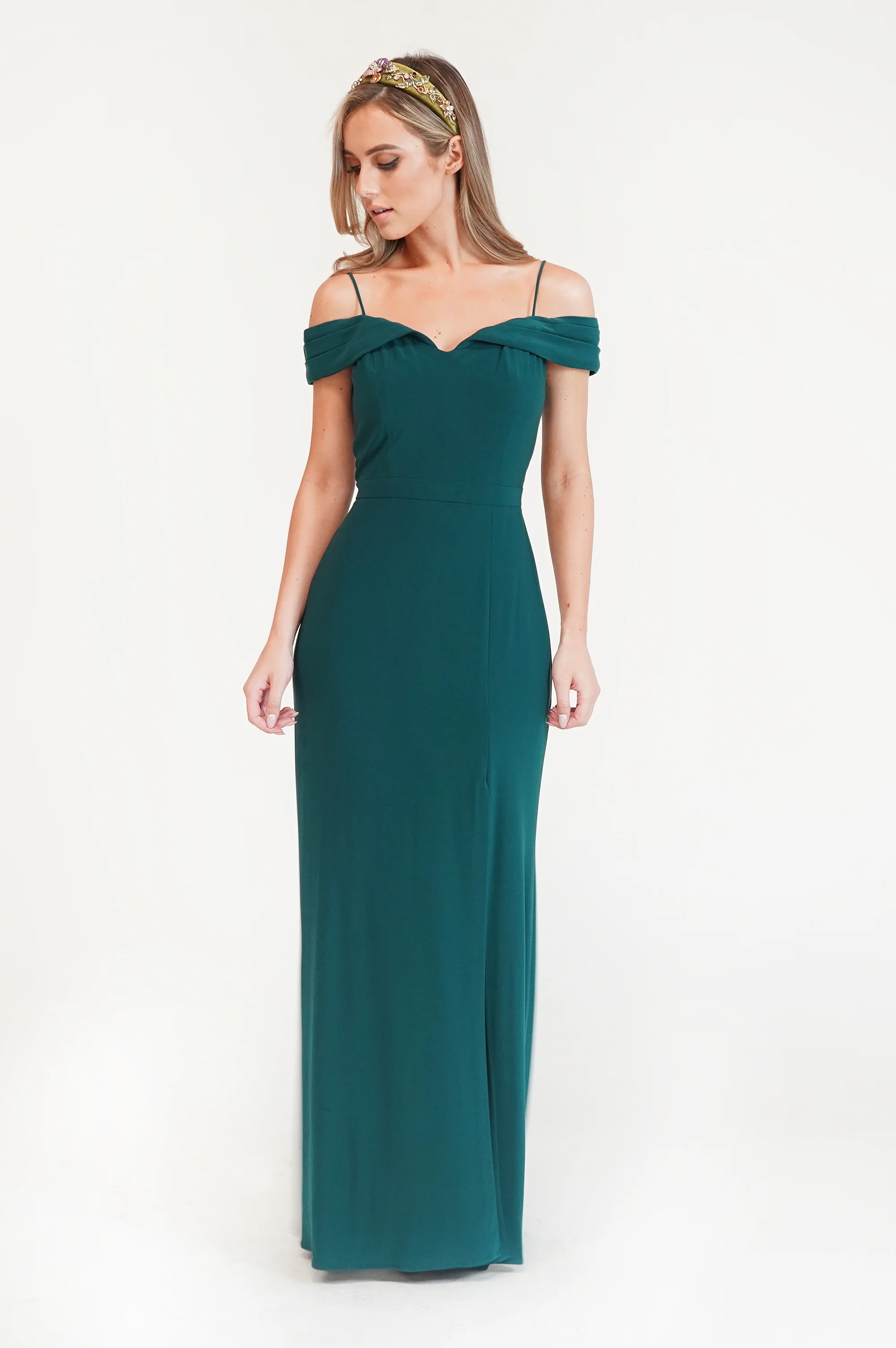 Pine Green Off Shoulder Dress