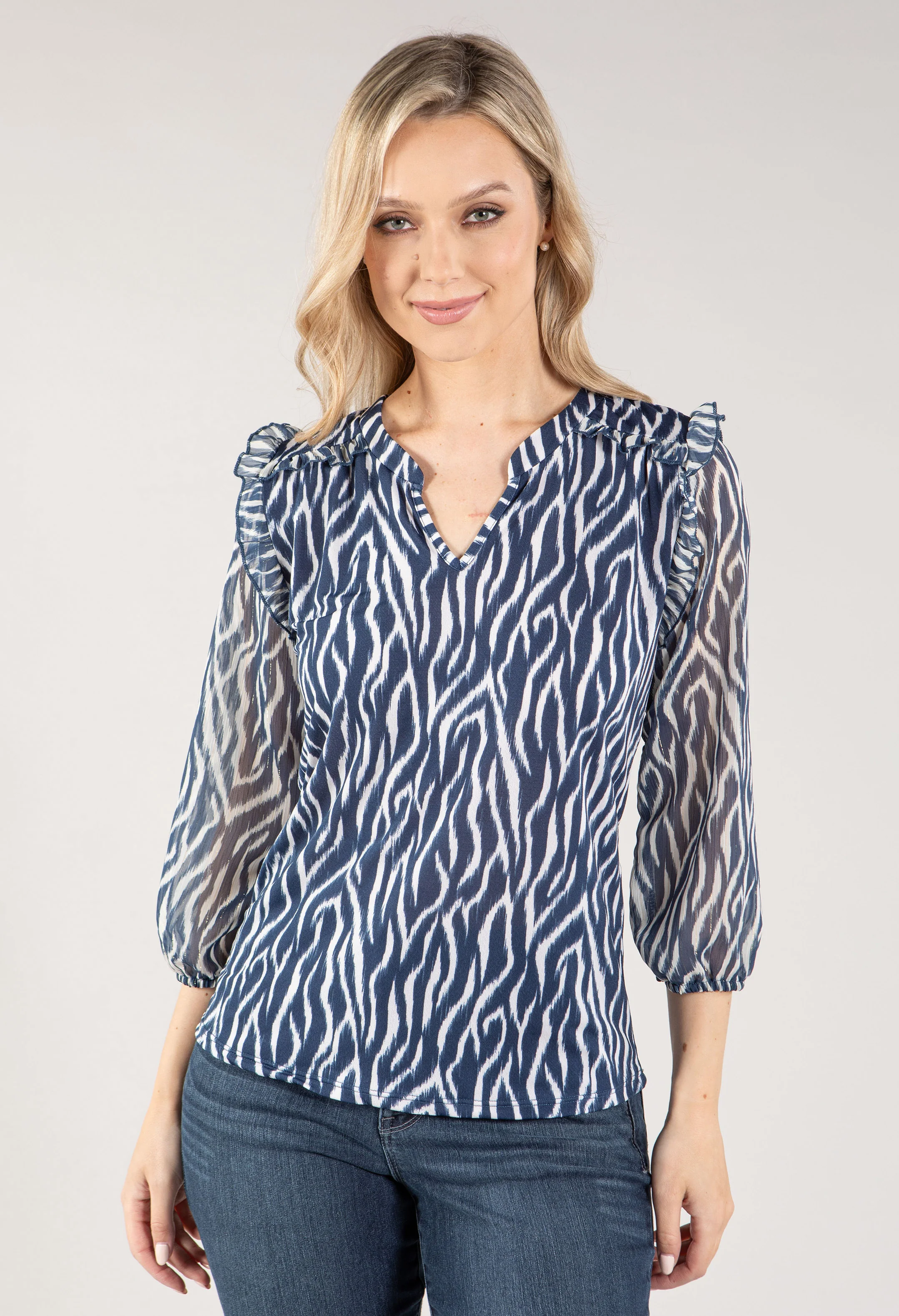 Wave Print V Neckline Top