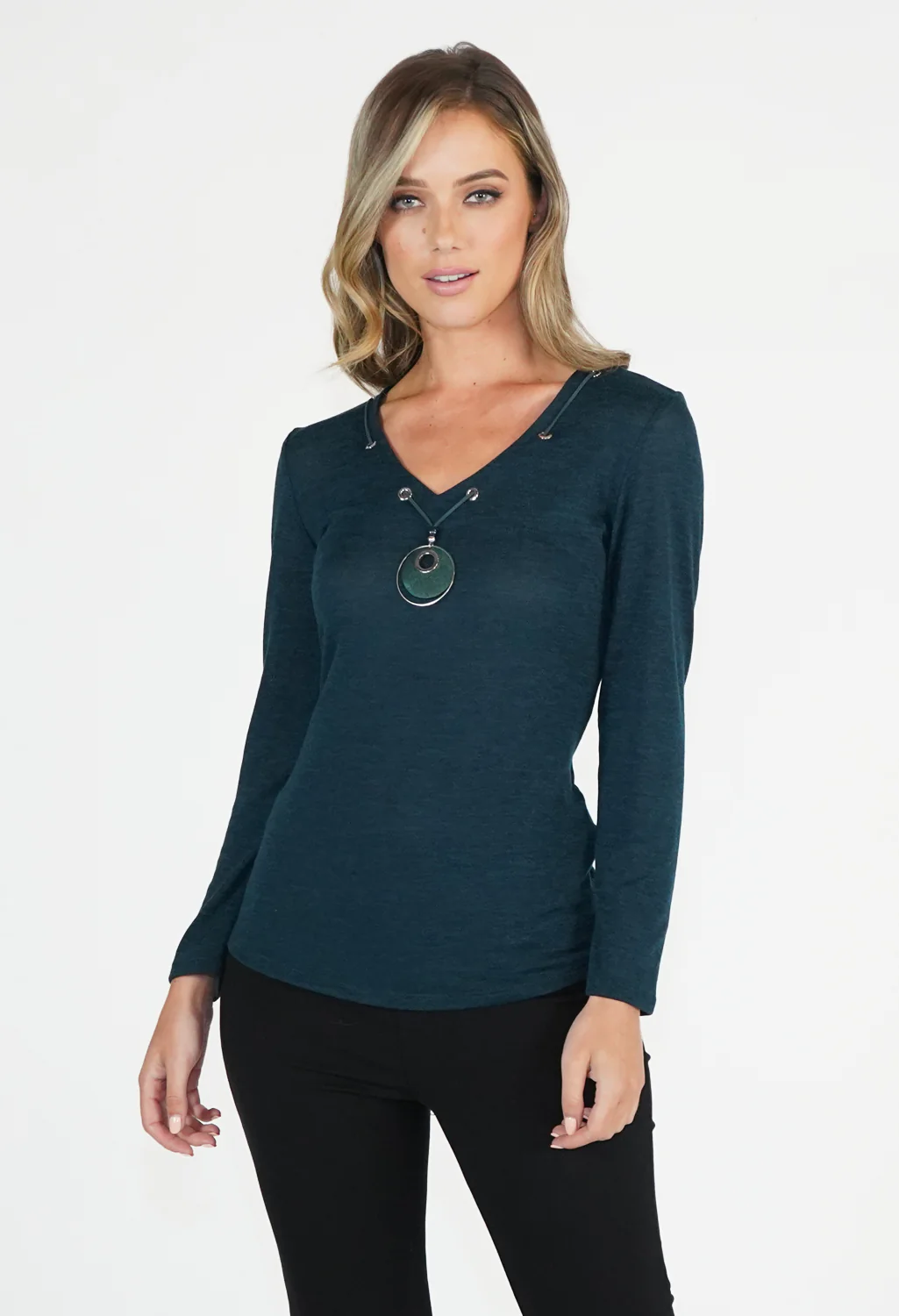 Green Top with Necklace Detail