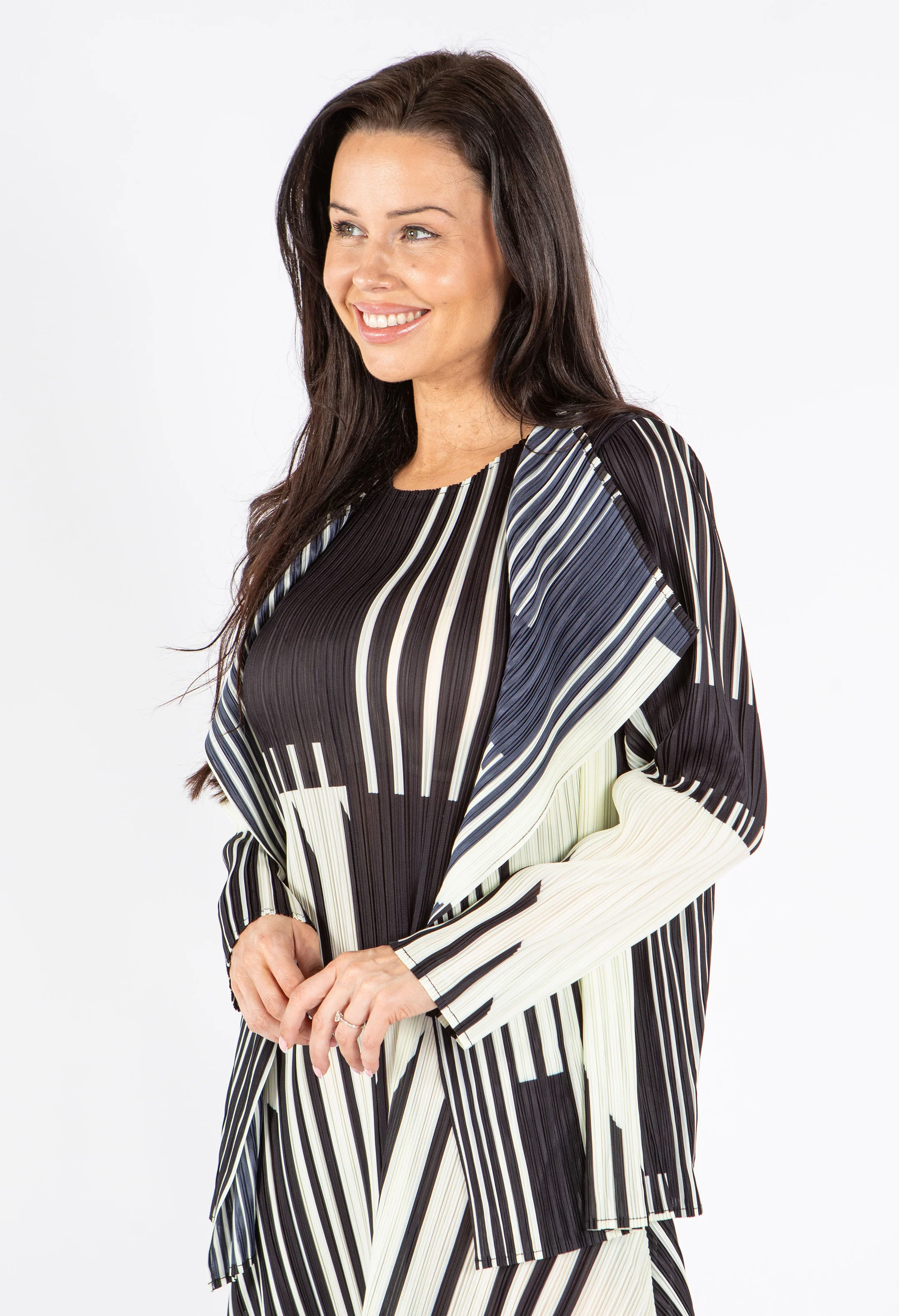 Pleated Stripe Open Jacket