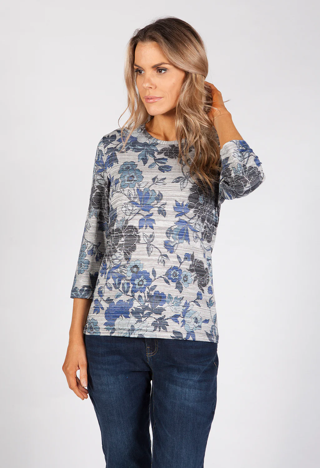 Navy Fine Flower Print Top