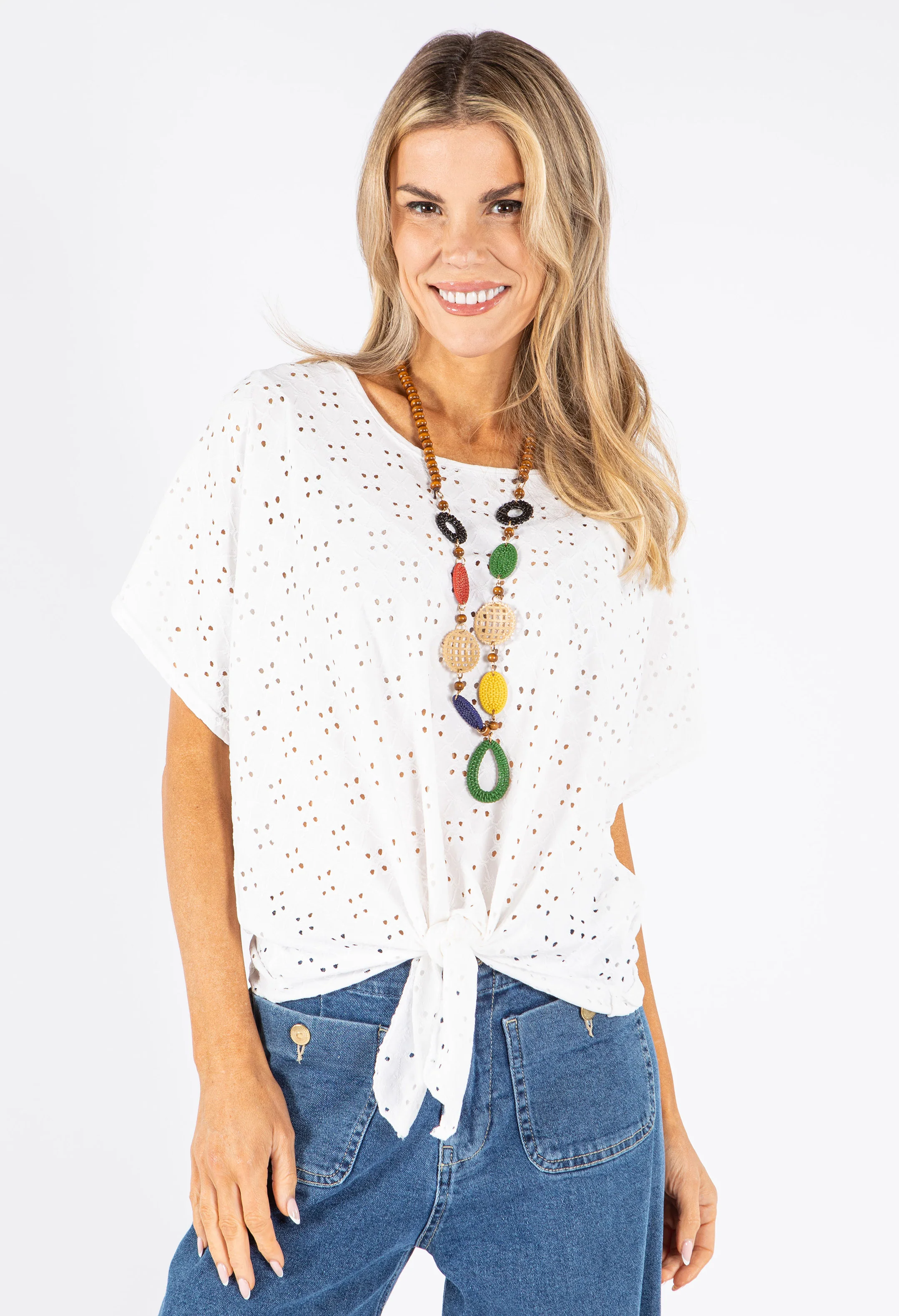 Embroidered Detail Knot Front Top