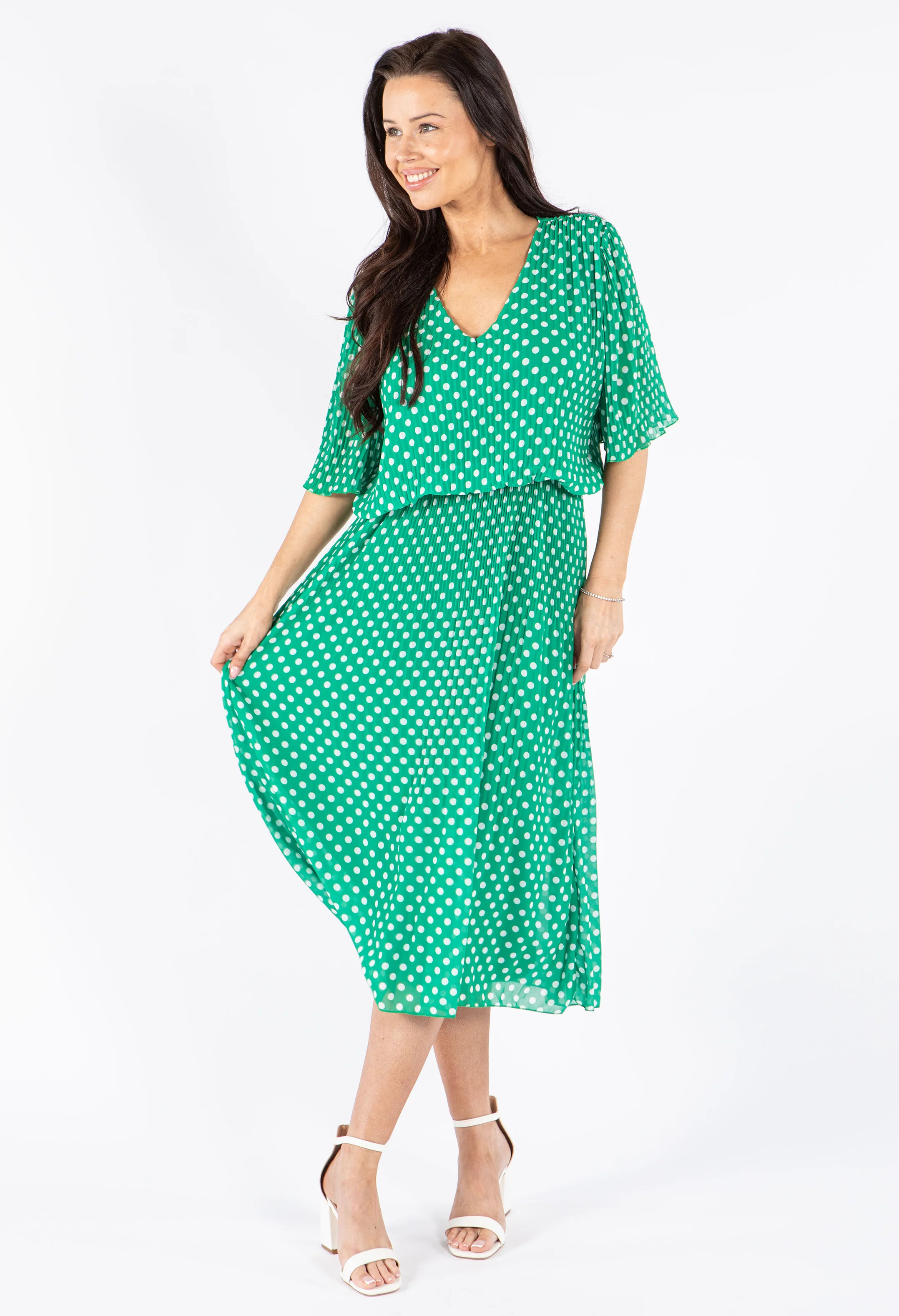 Plisse Pleat Polka Dot Dress